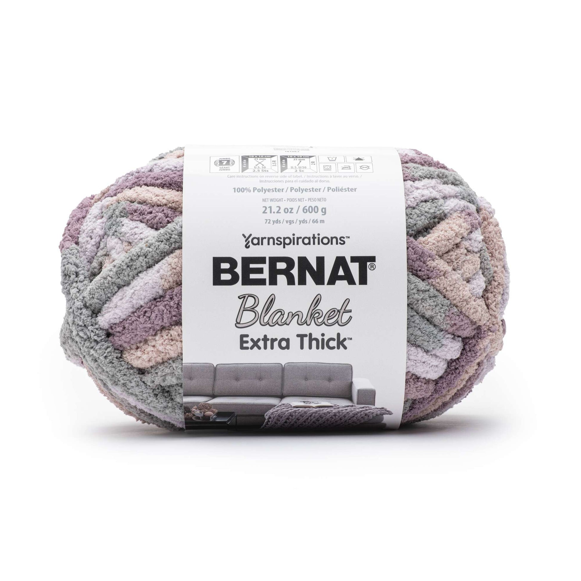 Bernat Blanket Extra Thick #7 Jumbo Polyester Yarn, Pink Dust 21.2oz/600g, 72 Yards (2 Pack)