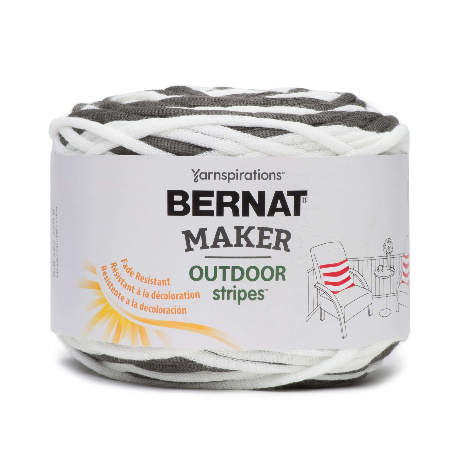 Bernat Maker Home Outdoor Stripes Yarn - Discontinued Fresh Gray Stripe