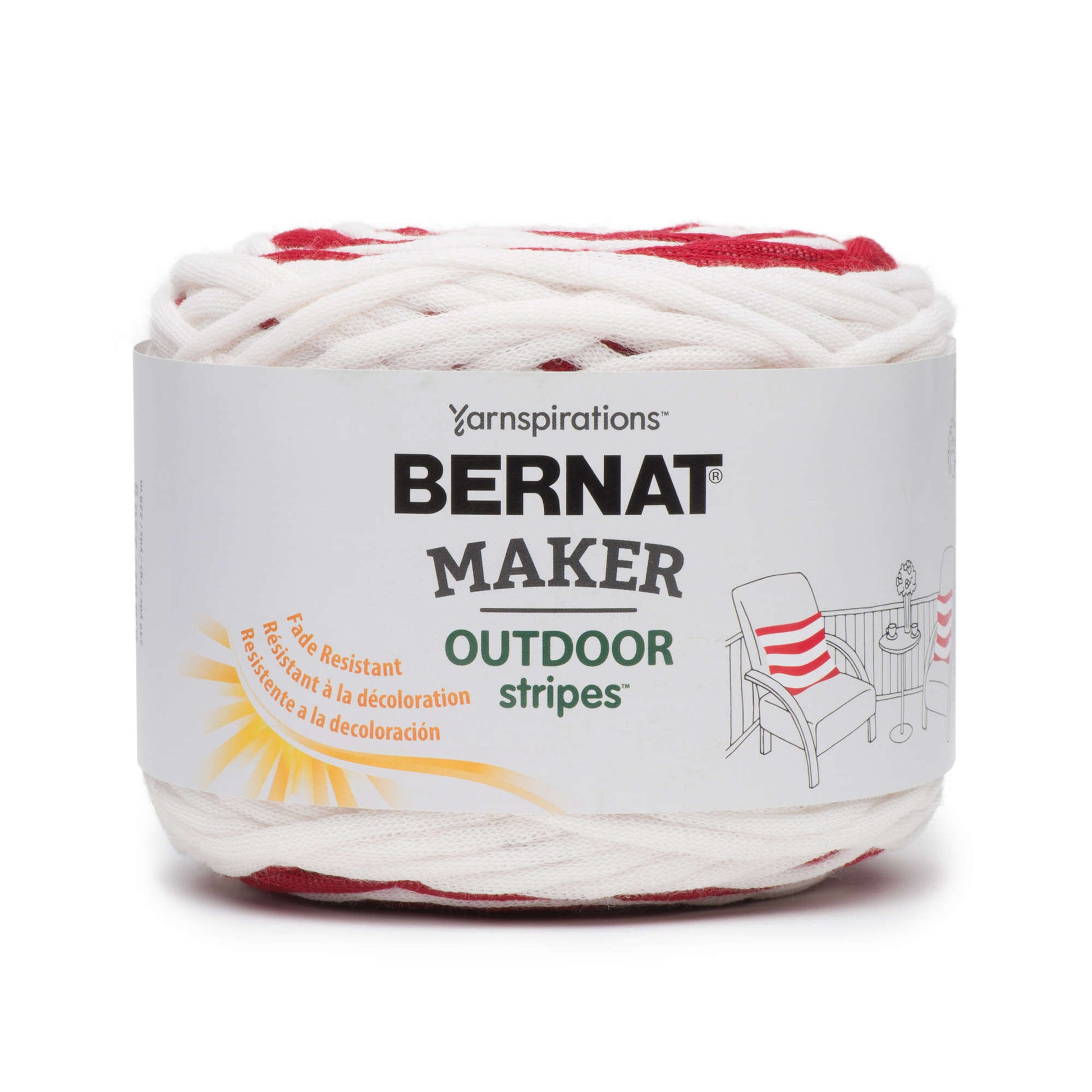 Bernat Maker Home Outdoor Stripes Yarn - Discontinued Fresh Red Stripe