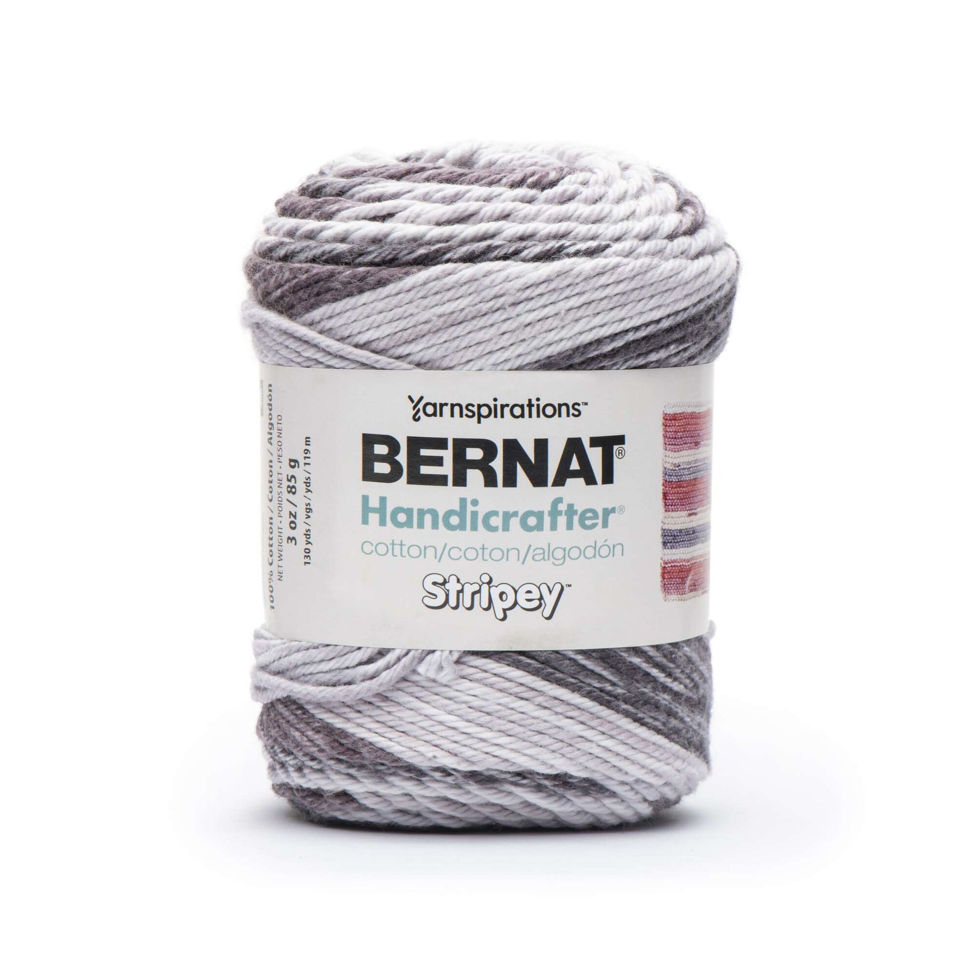 DENIM - Bernat Stripey Handicrafter 100% Cotton is 130 yards / 3 oz  (85g/119m). Medium Worsted #4. Color #15010 [Discontinued]