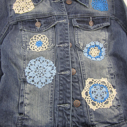 Aunt Lydia's Crochet Doilyed for Denim Jacket Crochet Appliqué made in Aunt Lydia's Classic Crochet Thread yarn
