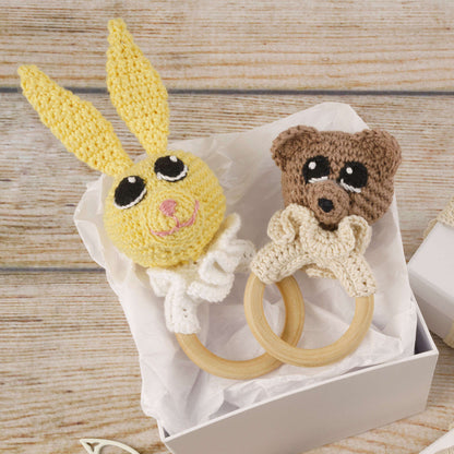 Aunt Lydia's Bunny & Bear Teething Rings Crochet Crochet Toy made in Aunt Lydia's Baby Shower yarn