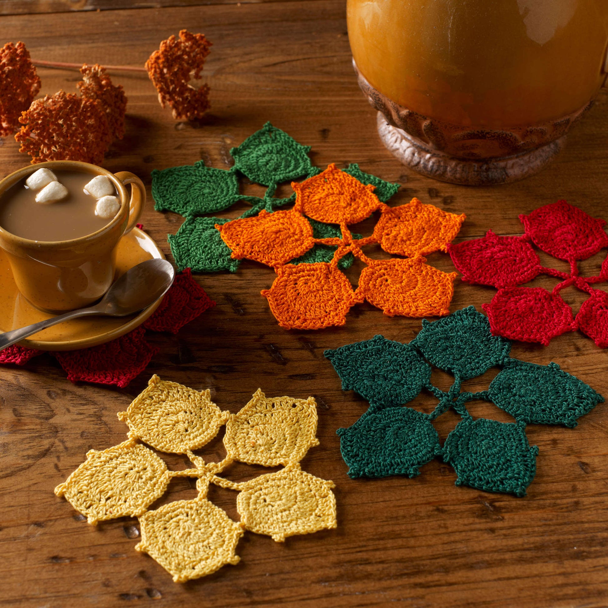 Free Aunt Lydia's Crochet Dancing Leaves Coasters Pattern