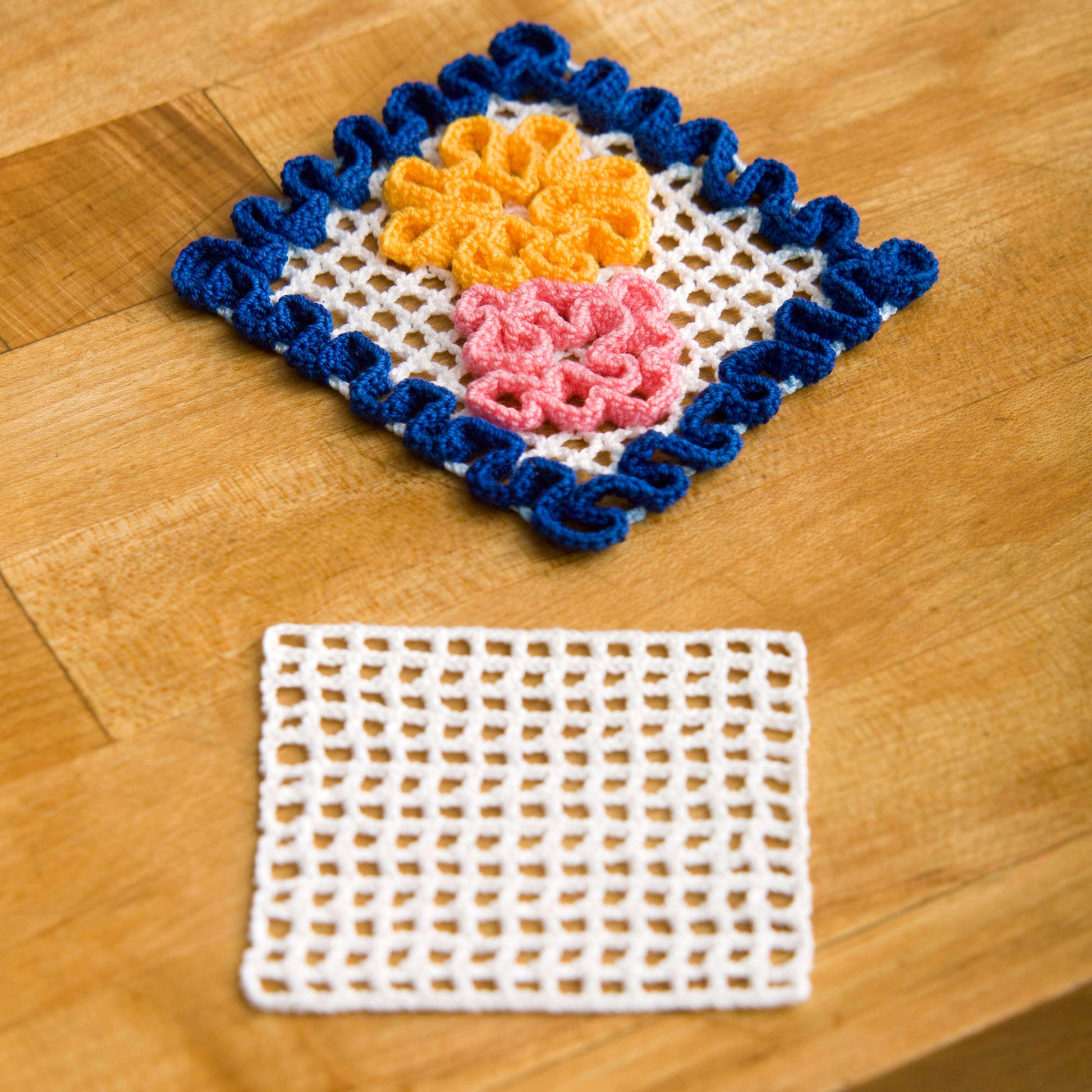 Free Aunt Lydia's Crochet May Flowers Hot Pad & Coaster Set Pattern