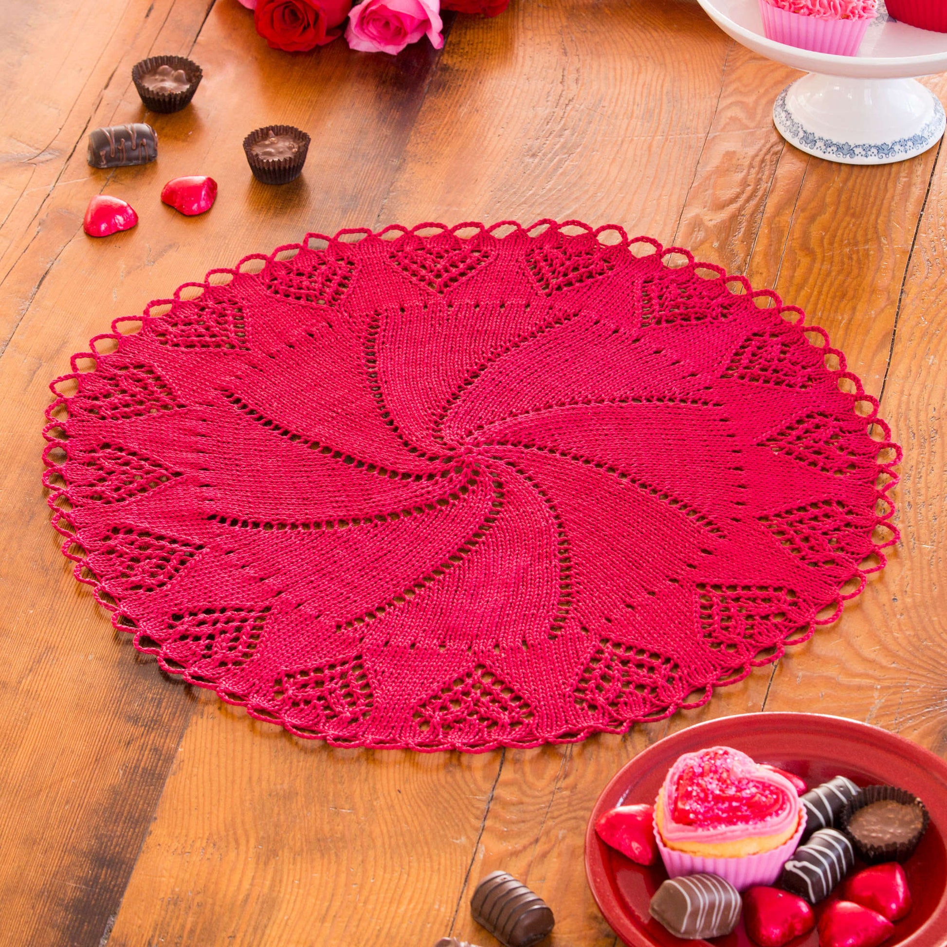 Aunt Lydia's Valentine Heart Doily Knit Interior Décor made in Aunt Lydia's Fashion Crochet Thread yarn