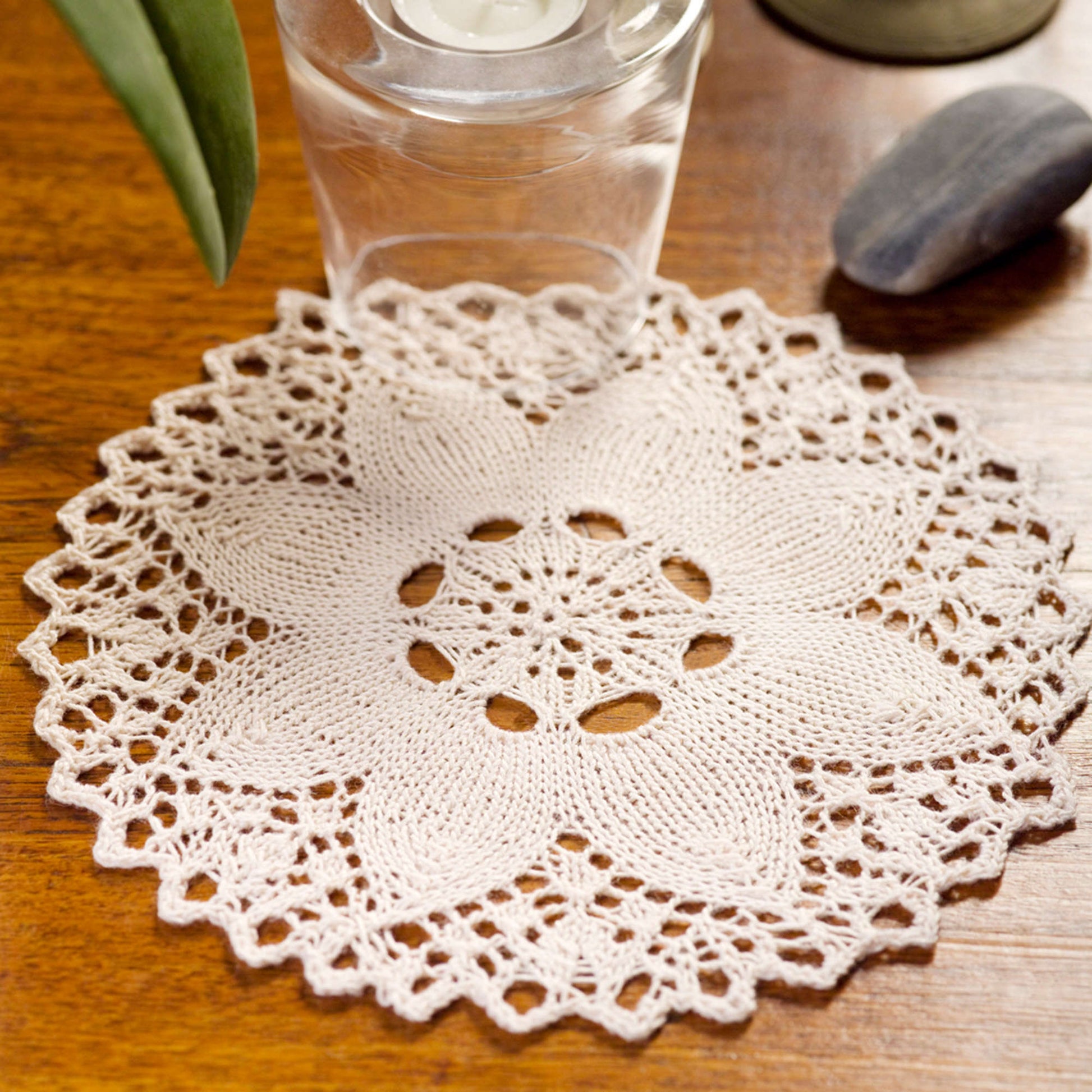 Aunt Lydia's Knit Flower Doily Knit Kitchen Décor made in Aunt Lydia's Bamboo Crochet Thread Size 10 yarn