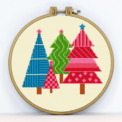 Anchor Embroidery Modern Christmas Trees Cross Stitch Embroidery Design made in Anchor Embroidery Floss Spools yarn