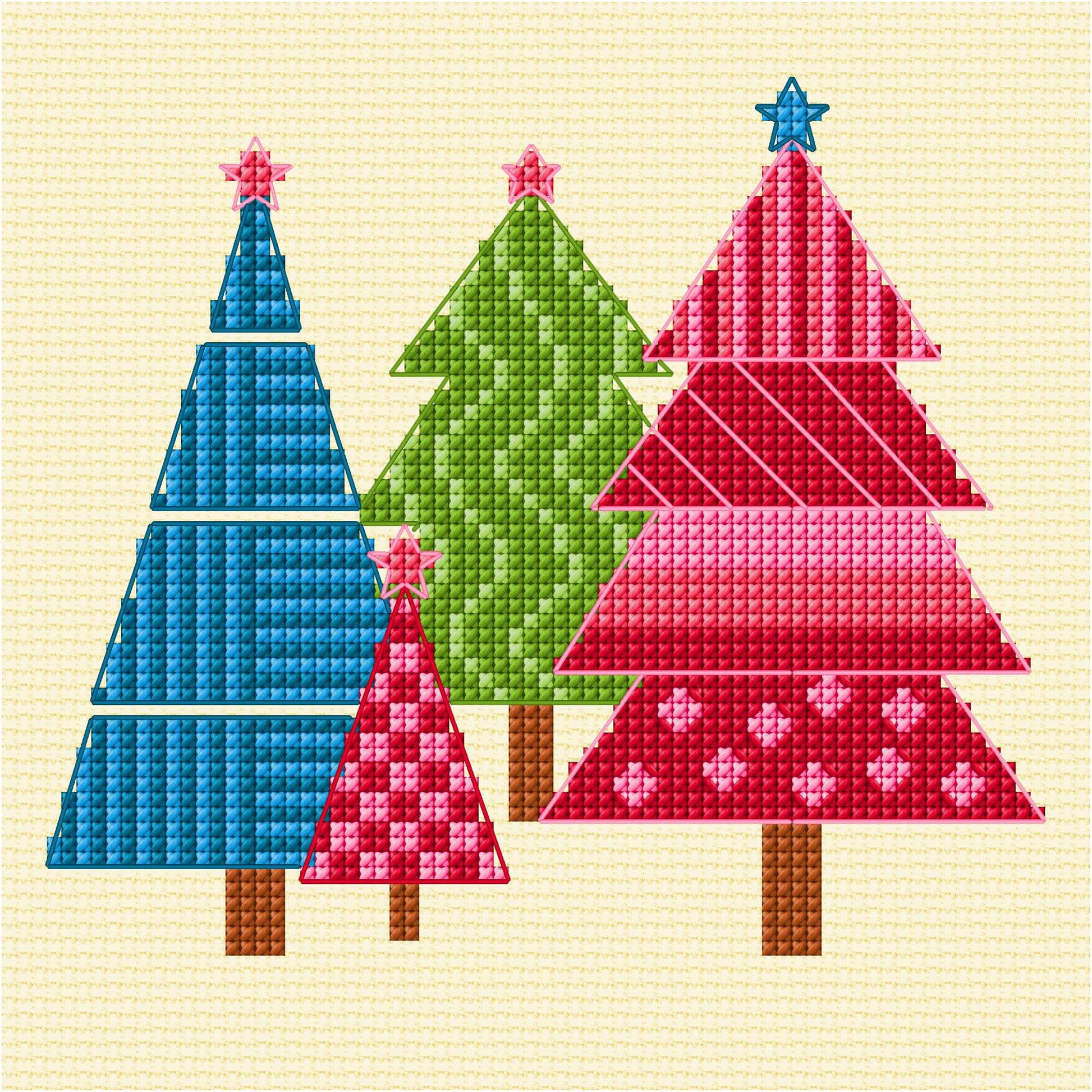 Free Anchor Modern Christmas Trees Cross Stitch Embroidery Pattern