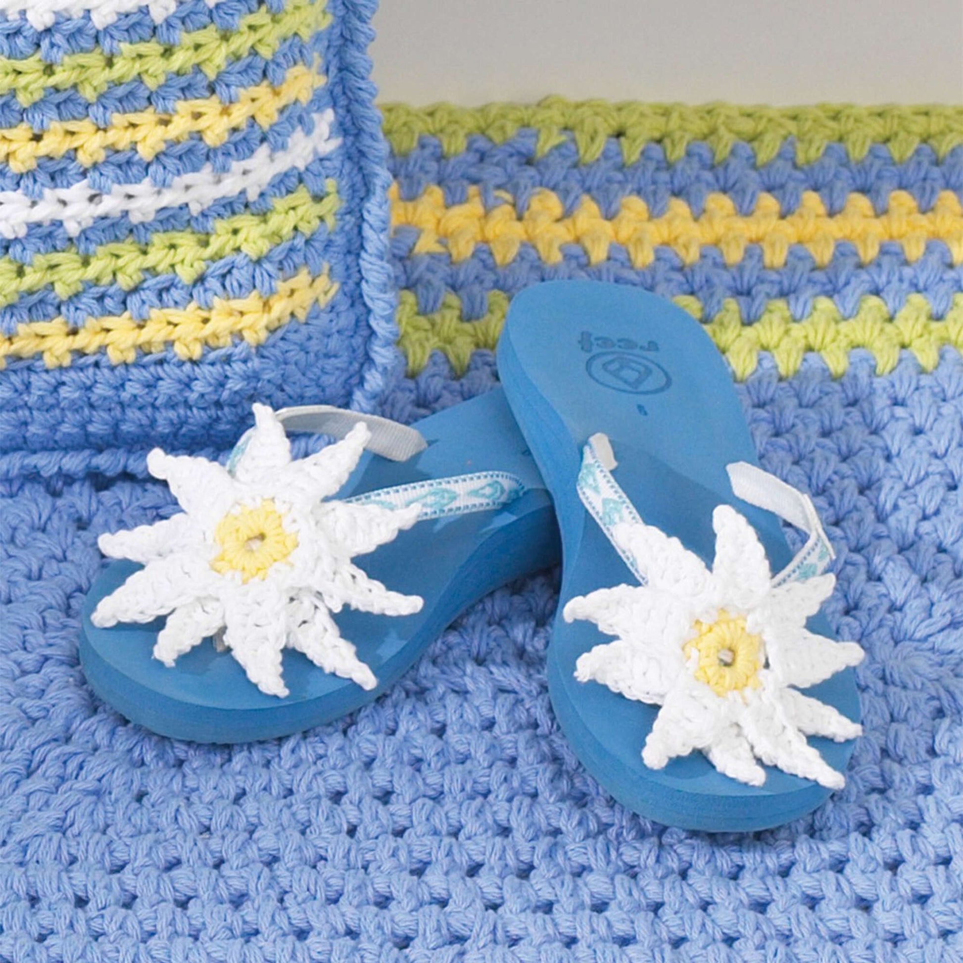 Bernat Flip Flops With Daisies Crochet Accessory made in Bernat Handicrafter Cotton yarn