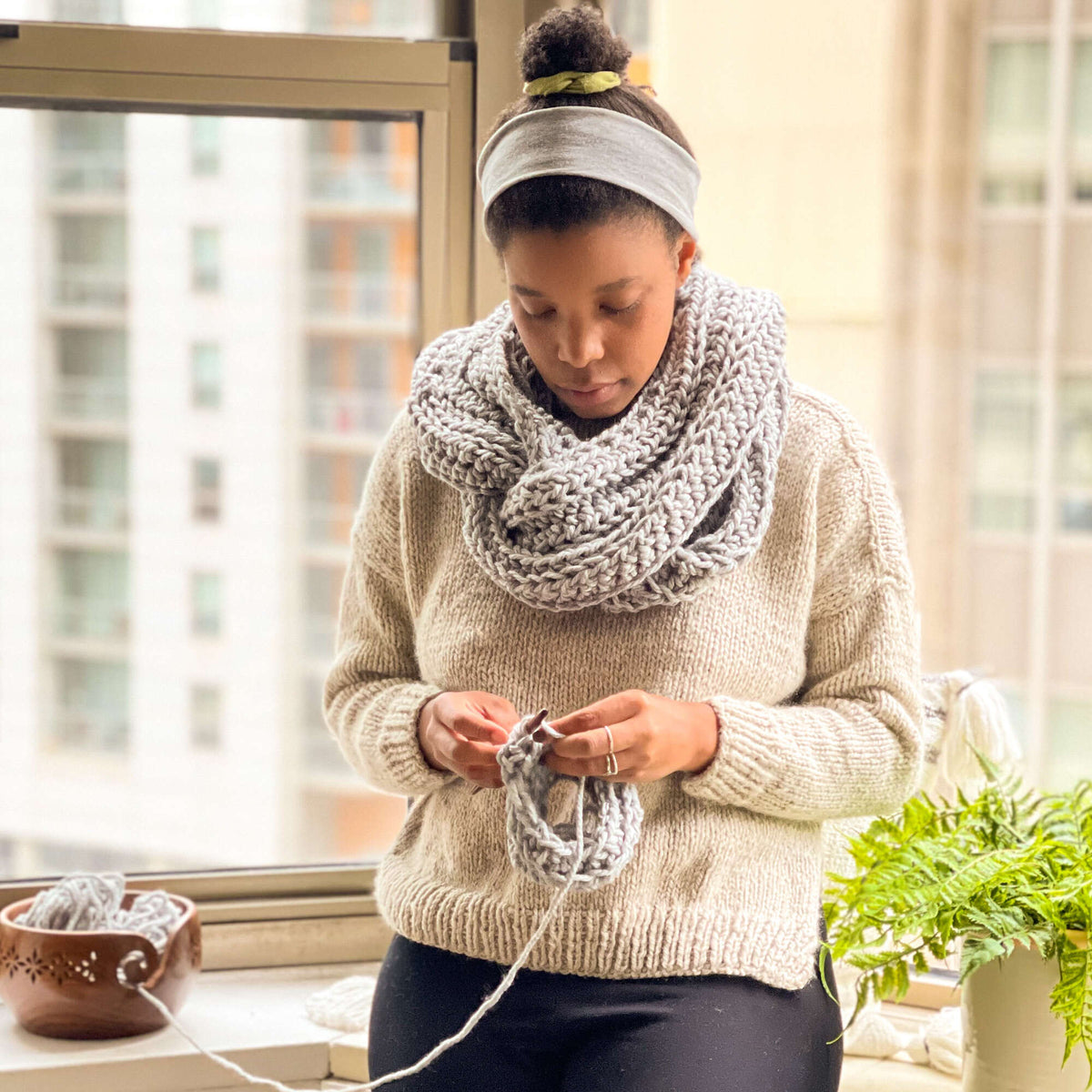 Crochet Cowl made in Bernat Softee Chunky yarn