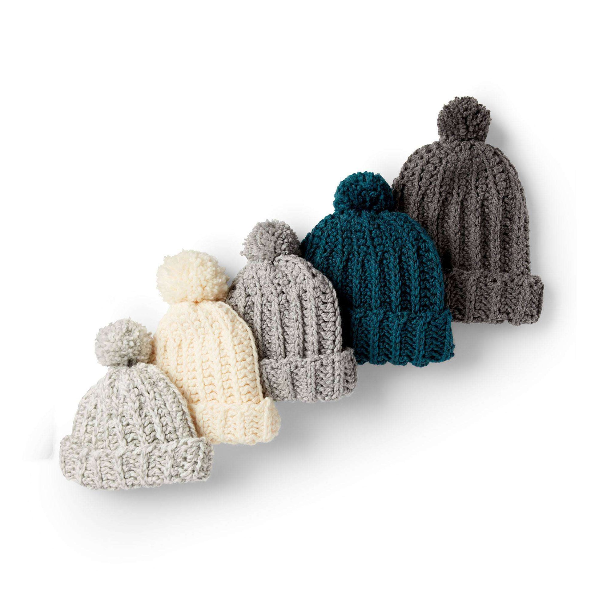 Free Bernat Basic Crochet Ribbed Family Hat Pattern