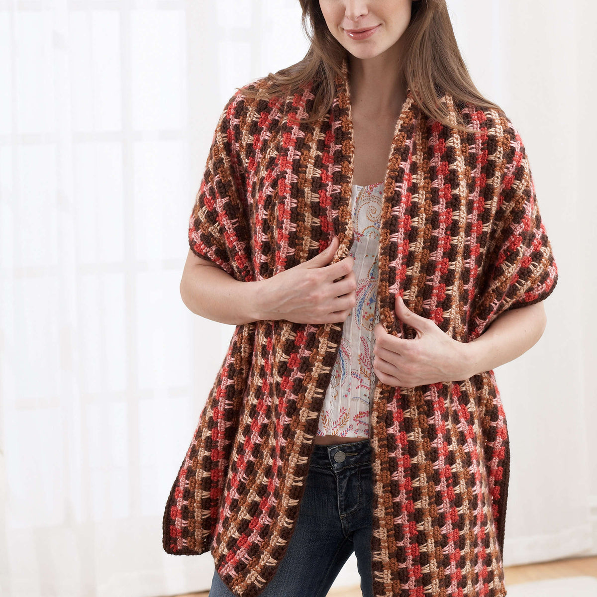 Crochet Shawl made in Bernat Satin yarn