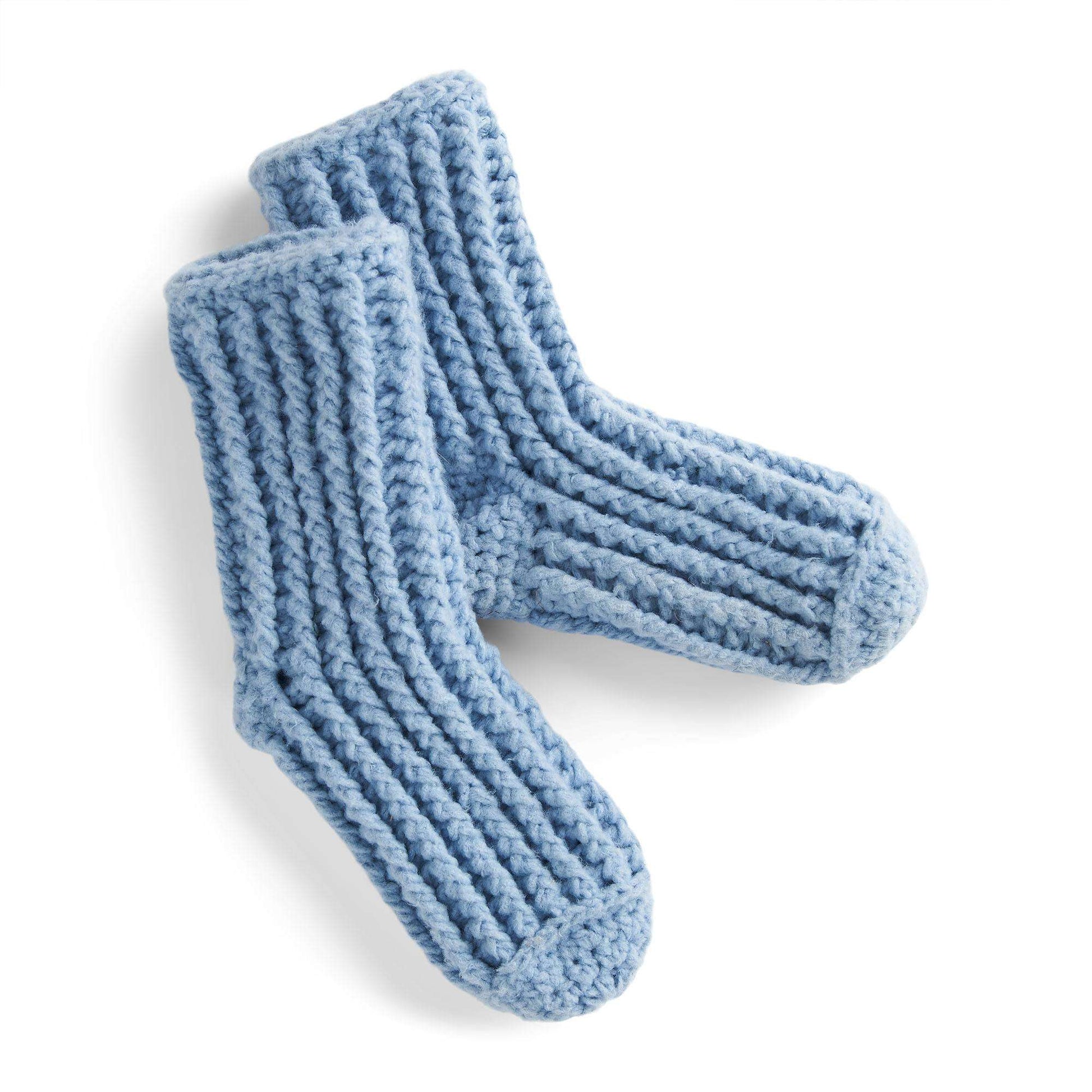 Free Bernat Cozy Crochet Ribbed Reading Socks Pattern