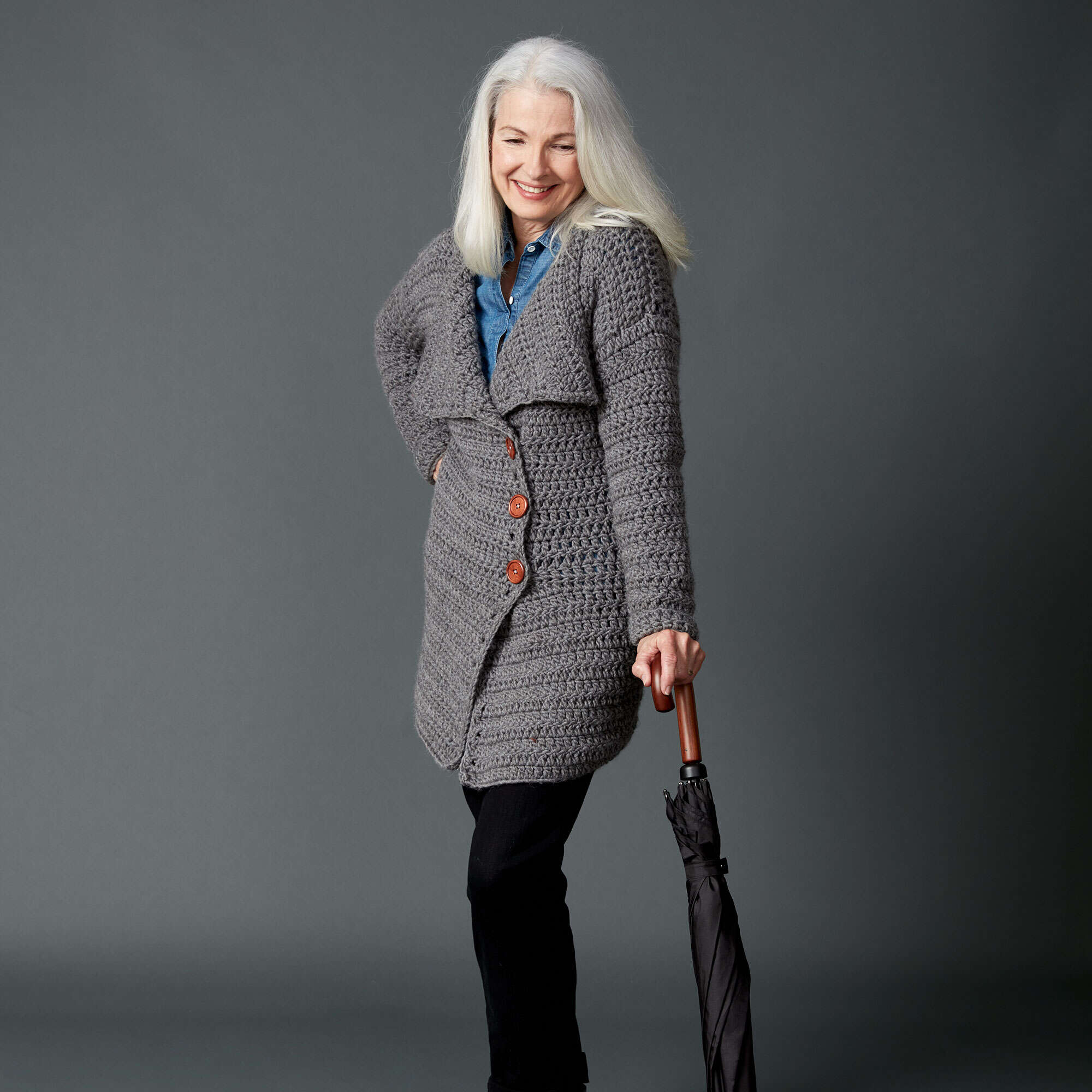 Free Easy Bernat Big Collar Coat Crochet Pattern | Yarnspirations