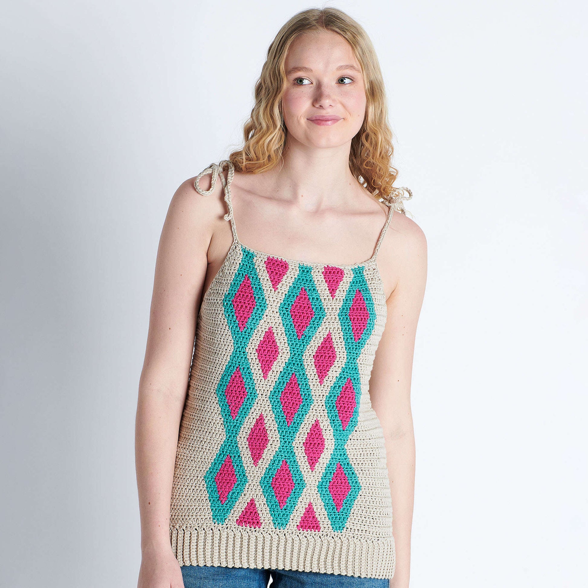 Free Bernat Argyle Intarsia Crochet Top Pattern