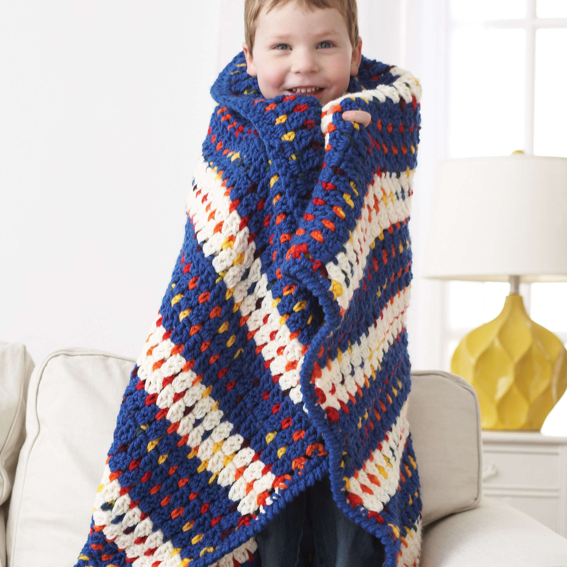 Free Bernat Woven-Look Striped Crochet Blanket Pattern