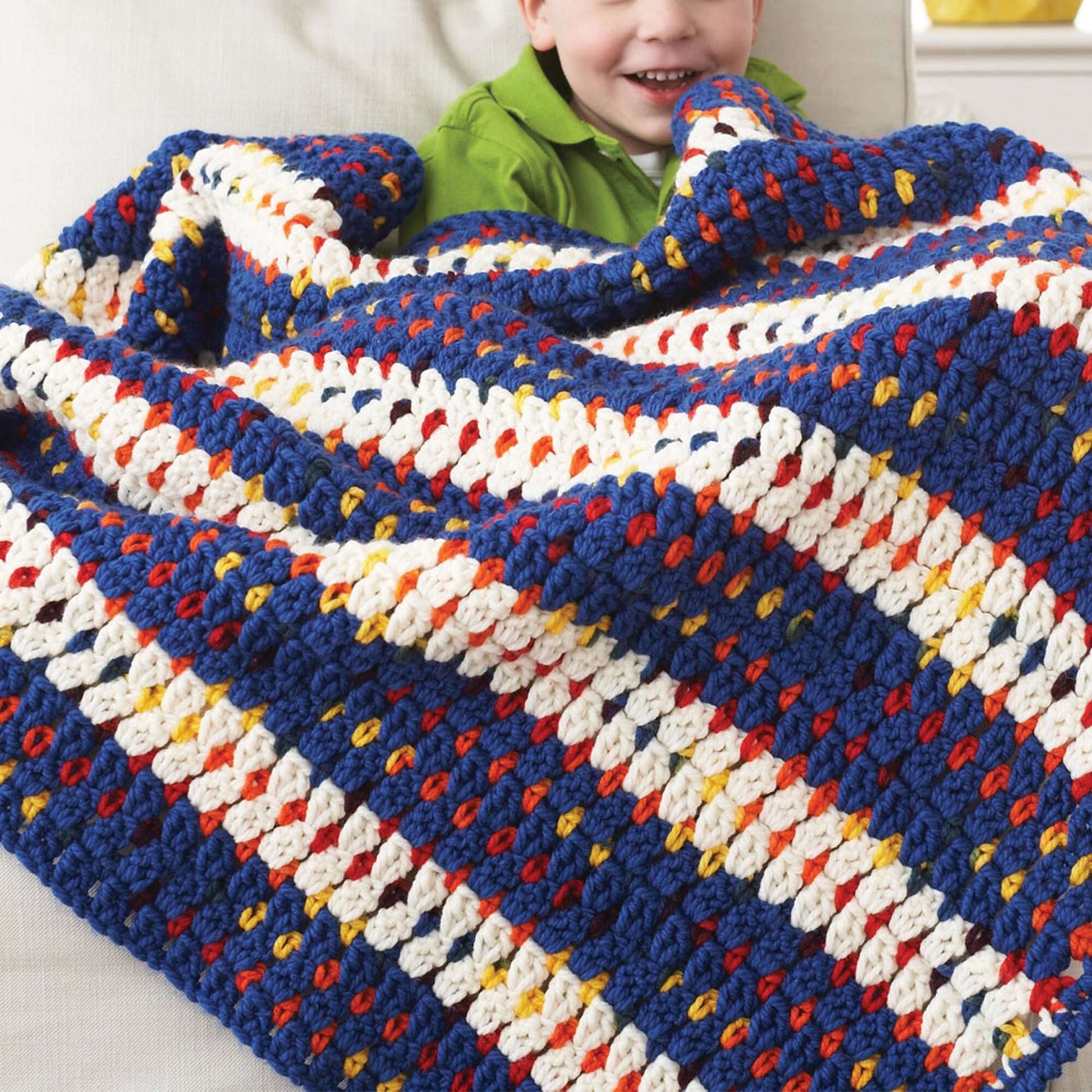 Free Bernat Woven-Look Striped Crochet Blanket Pattern