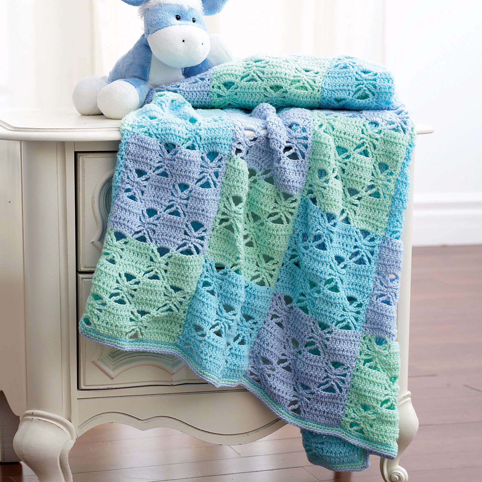 Bernat 3 Color Crochet Blanket Crochet Blanket made in Bernat Baby Sport yarn