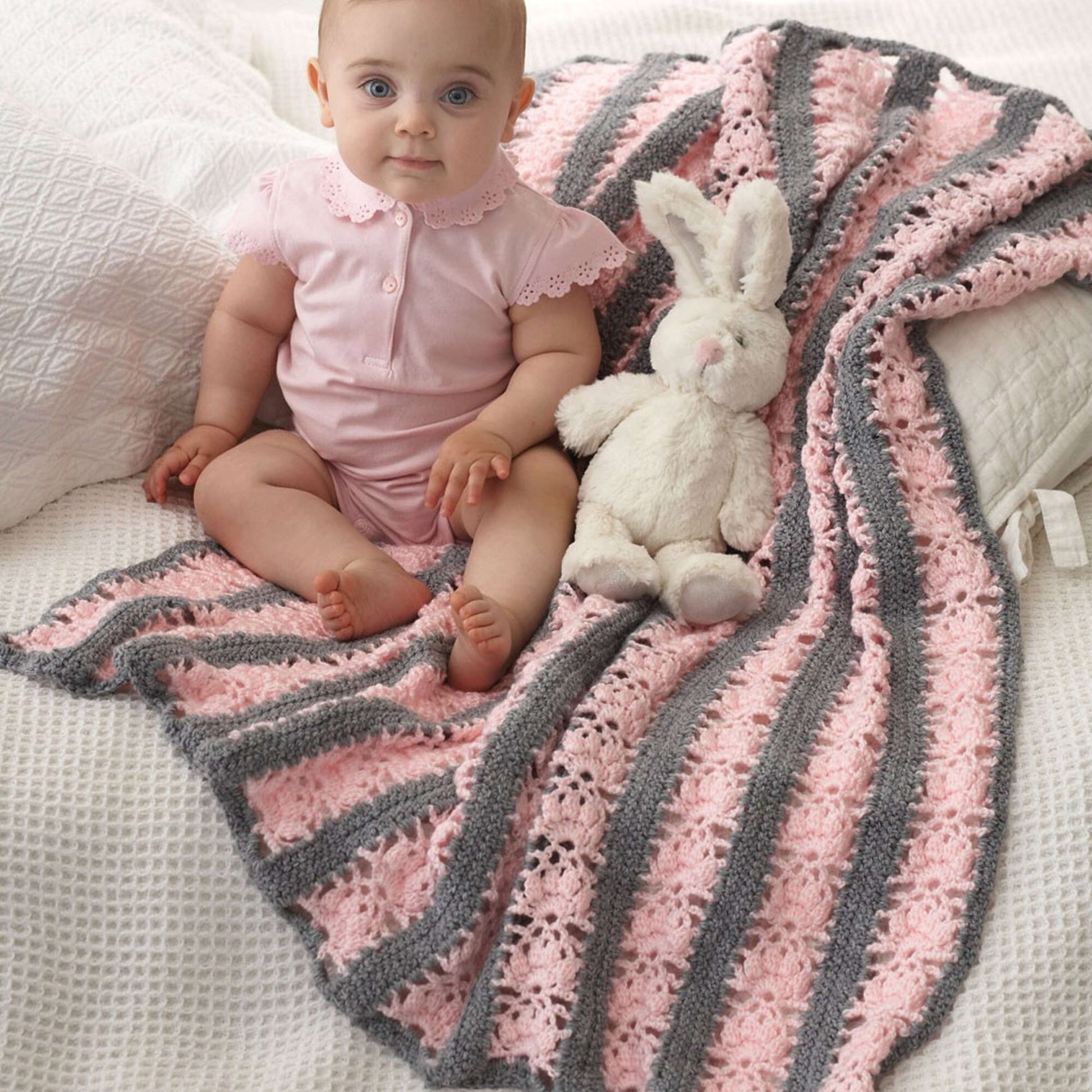 Free Bernat Lacy Stripes Crochet Blanket Pattern