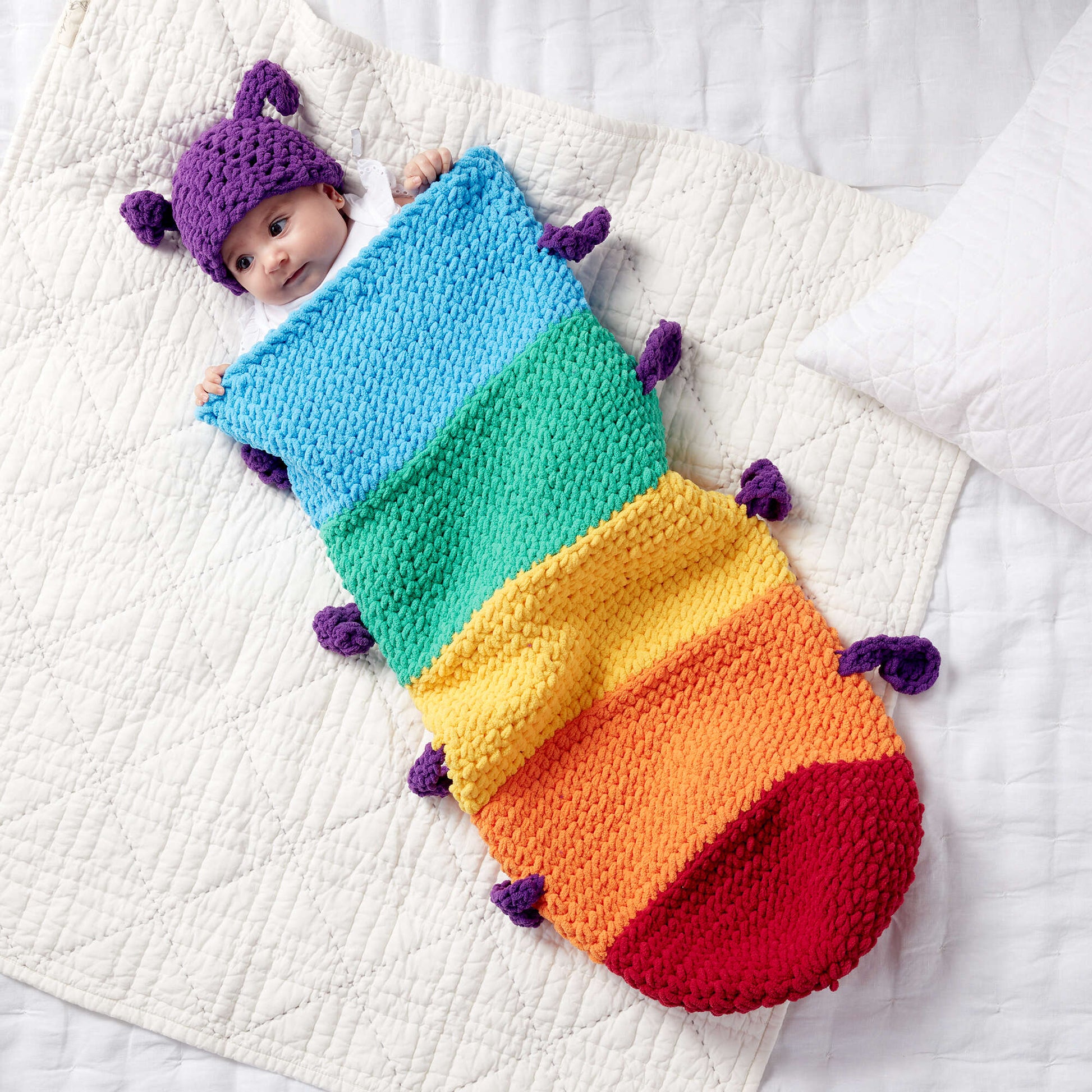 Bernat Caterpillar Crochet Snuggle Sack Crochet Blanket made in Bernat Blanket yarn