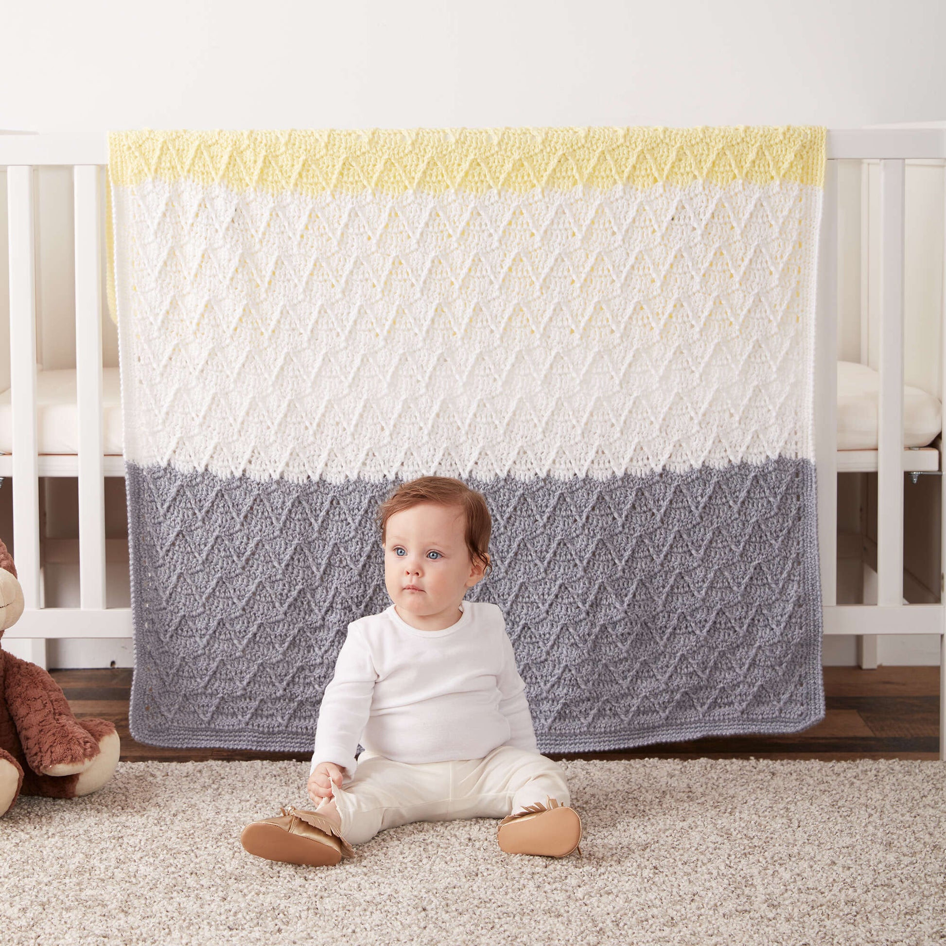 Free Bernat Crochet Colorbands Baby Blanket Pattern