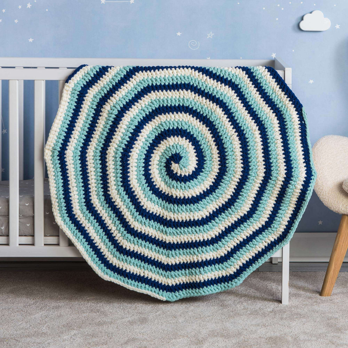 Crochet Blanket made in Bernat Baby Blanket Sparkle yarn