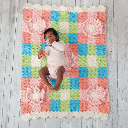 Bernat Gingham & Flowers Crochet Baby Blanket Crochet Blanket made in Bernat Baby Blanket yarn