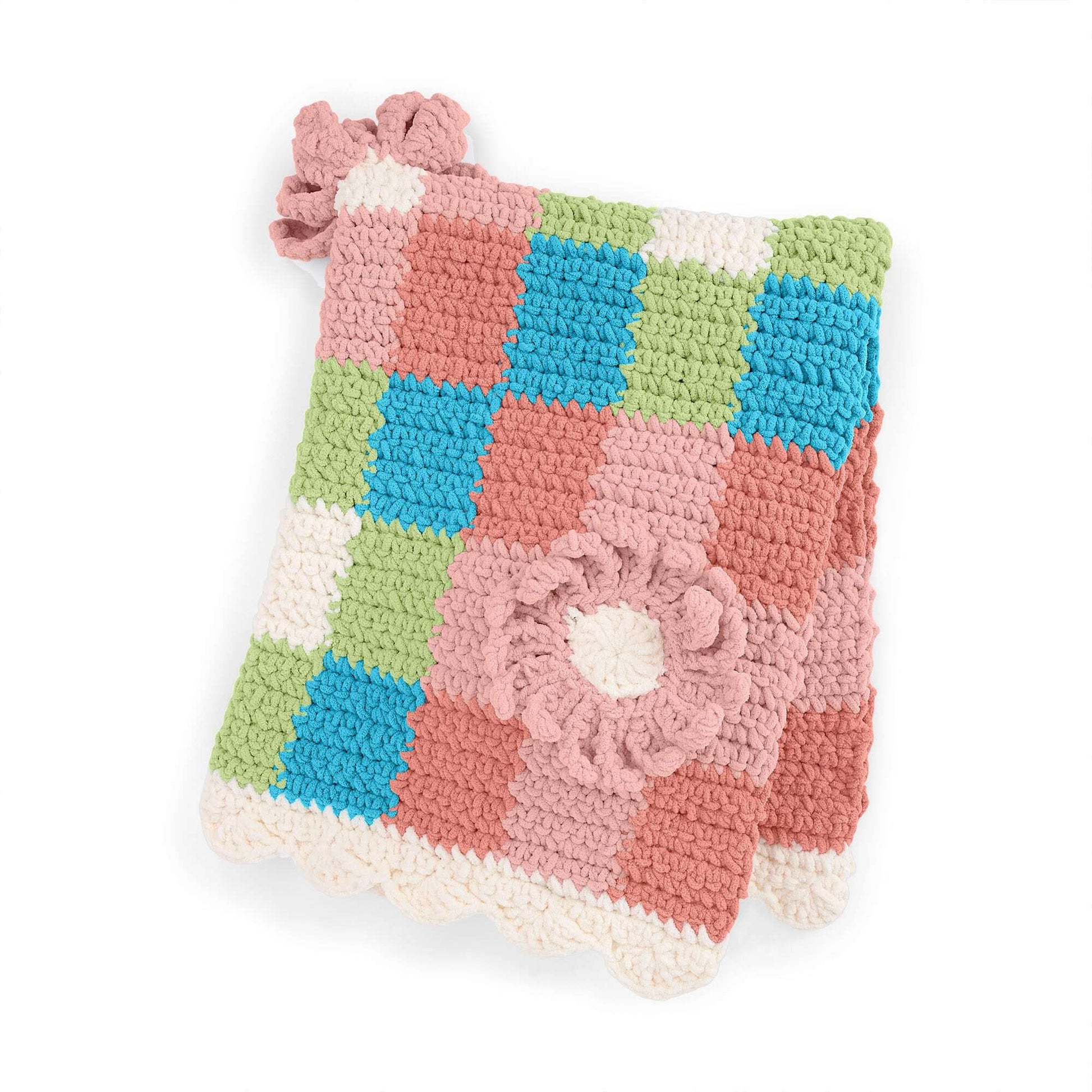 Free Bernat Gingham & Flowers Crochet Baby Blanket Pattern