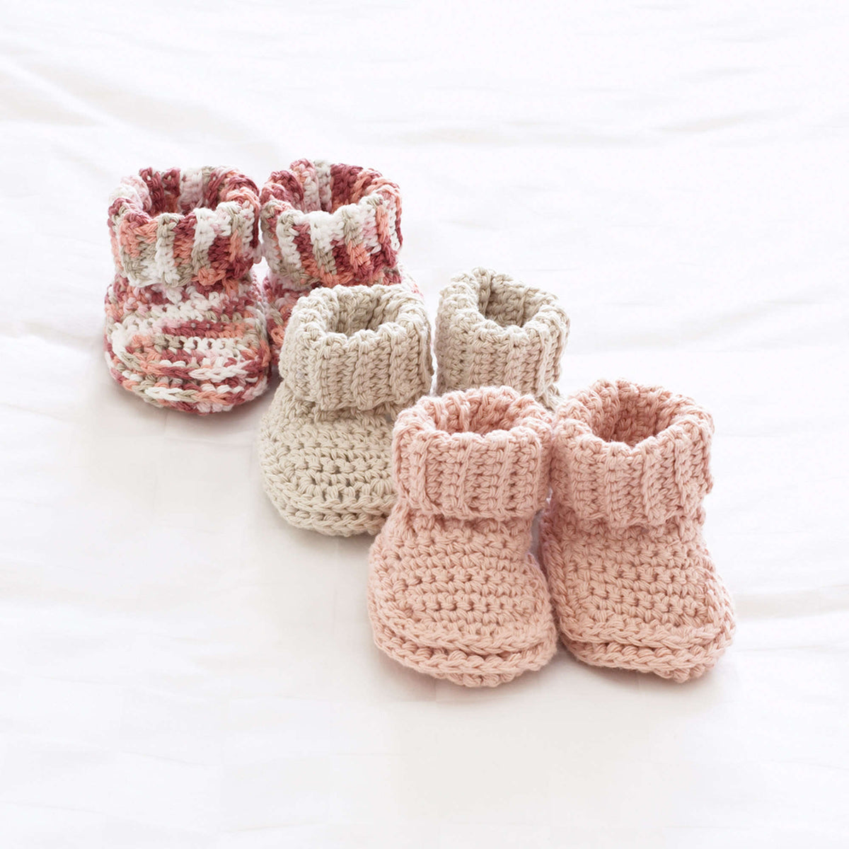 Crochet Bootie made in Bernat Baby Coordinates yarn