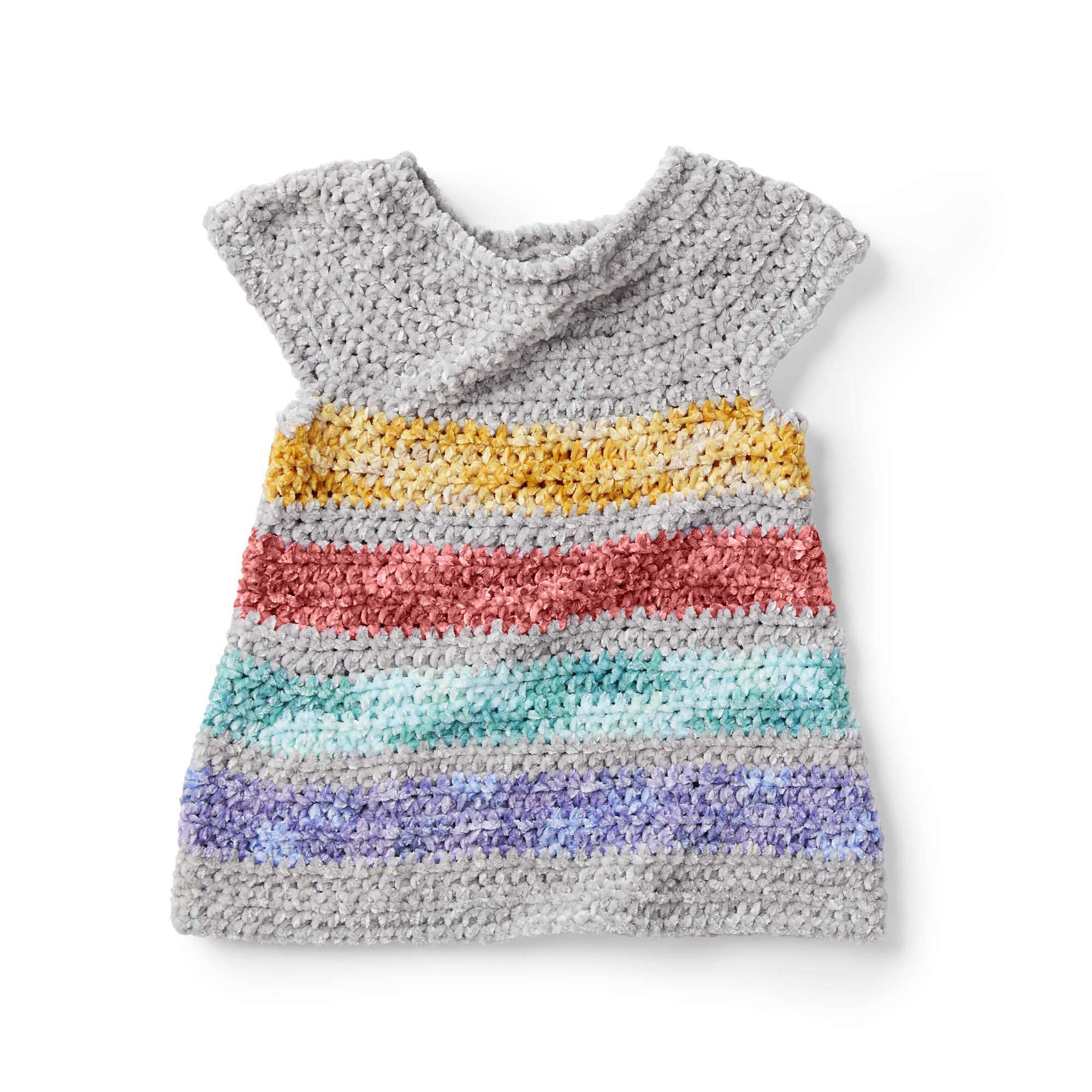 Free Easy Bernat Rainbow Jumper Dress Crochet Pattern