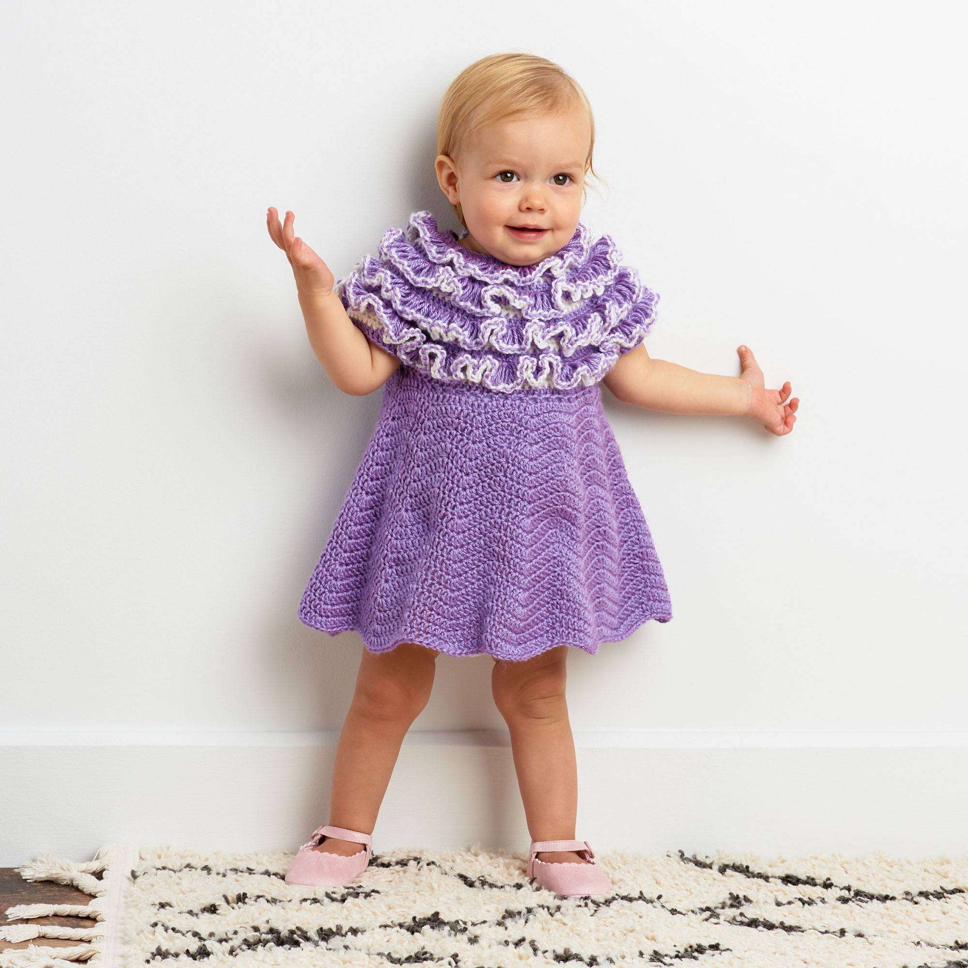 Free Bernat Crochet Ruffle Yoke Baby Dress Pattern