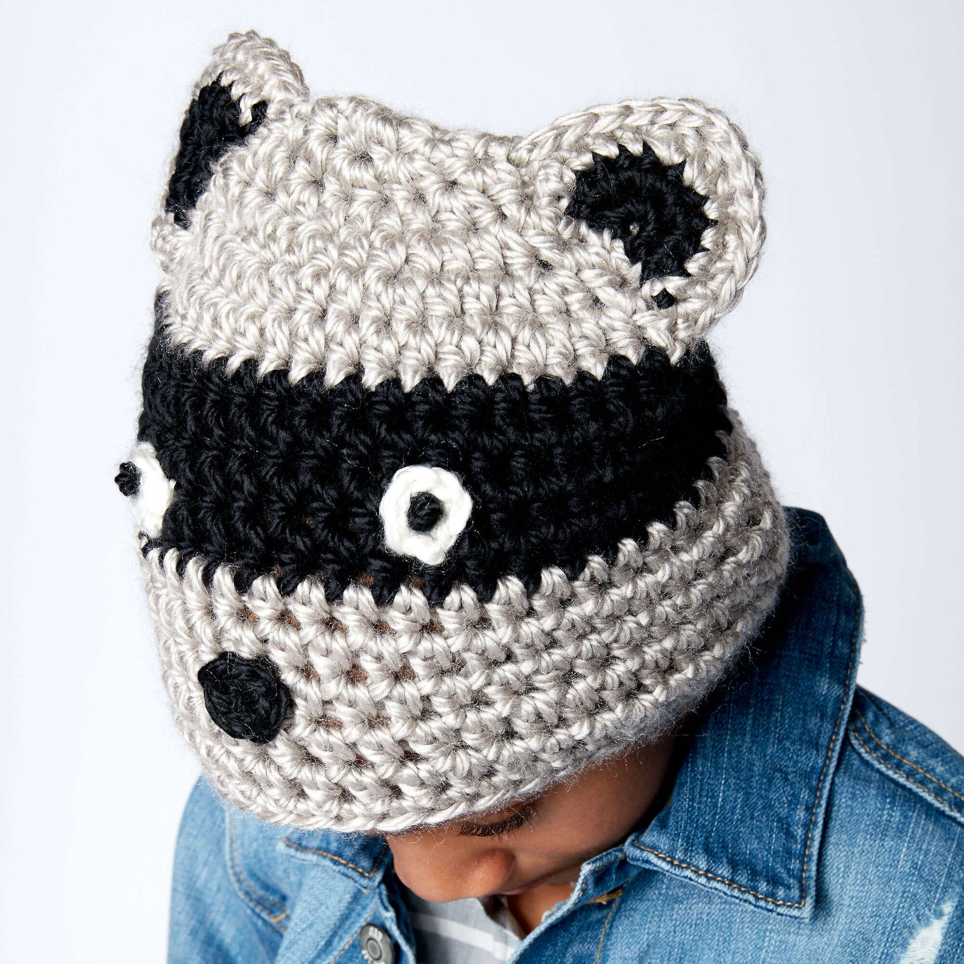 Bernat Raccoon Hat Crochet Hat made in Bernat Softee Baby Chunky yarn