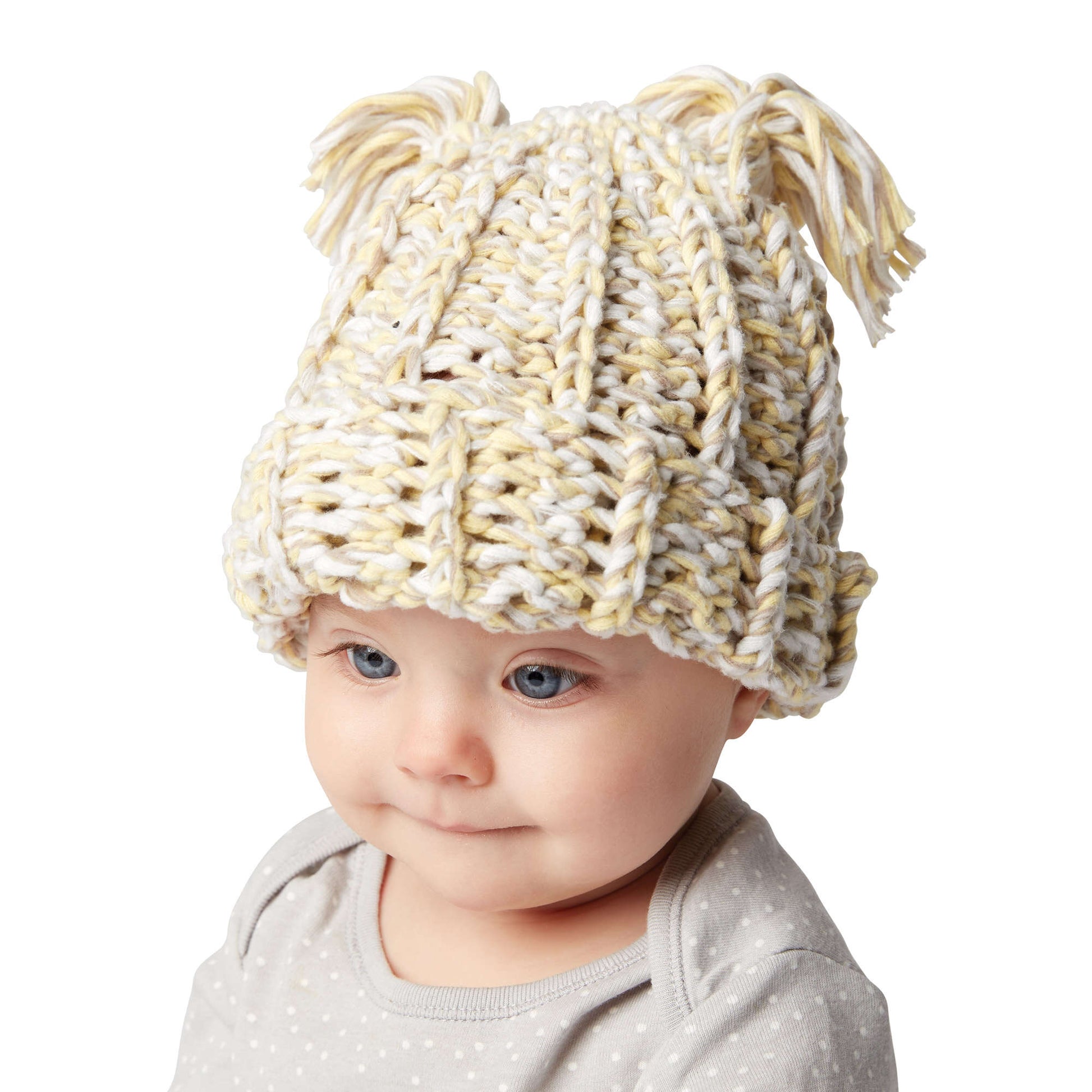 Bernat Tasseled Crochet Baby Hat Crochet Hat made in Bernat Baby Marly yarn