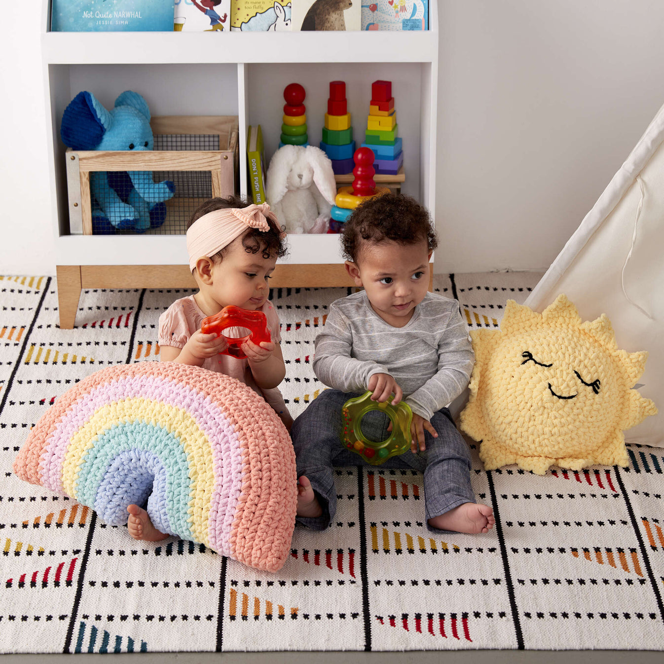 Bernat Crochet Rainbow Pillow Yarnspirations