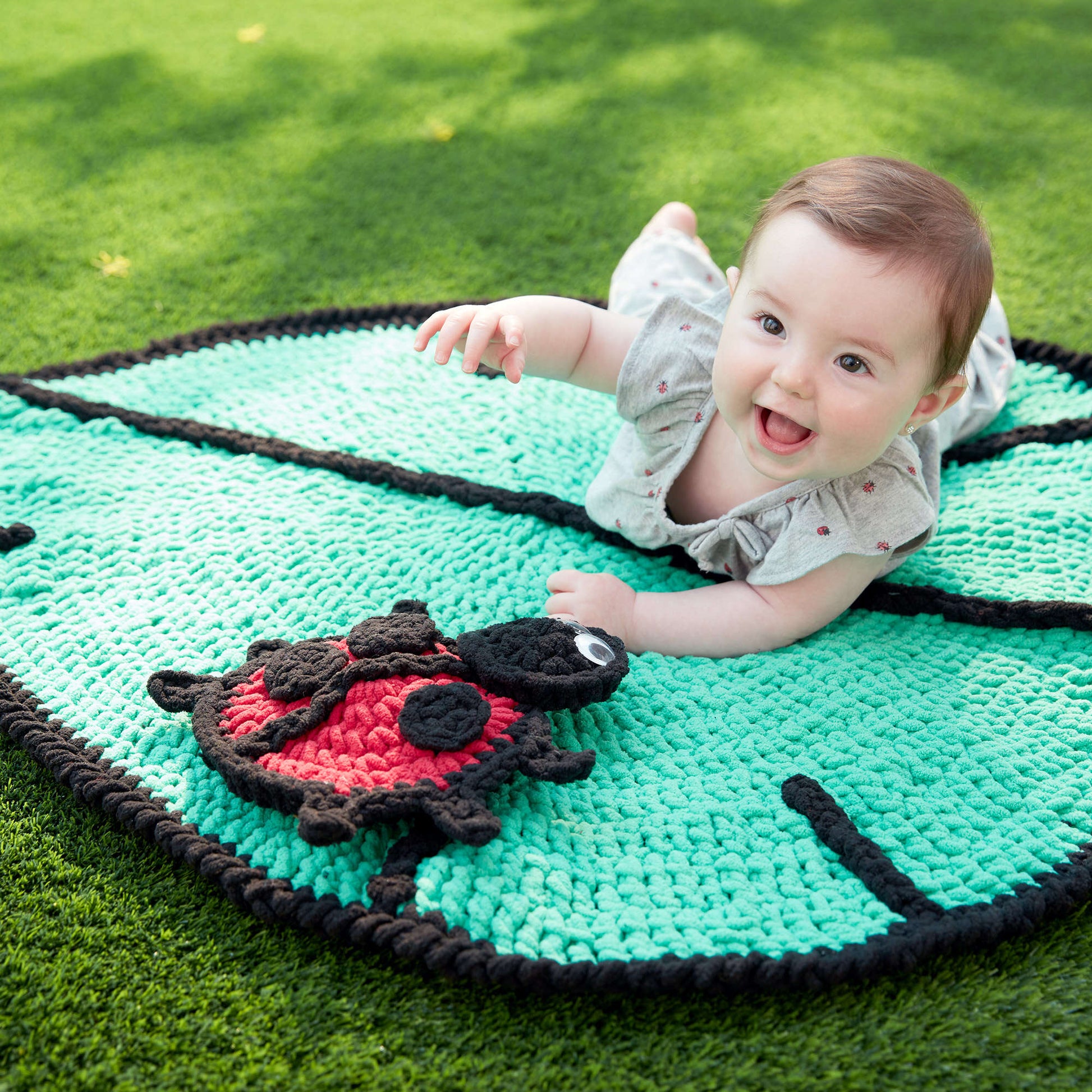 Free Bernat Lil' Leaf Crochet Play Mat & Ladybug Toy Pattern