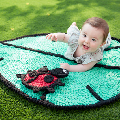 Bernat Lil' Leaf Crochet Play Mat & Ladybug Toy Crochet Rug made in Bernat Blanket yarn