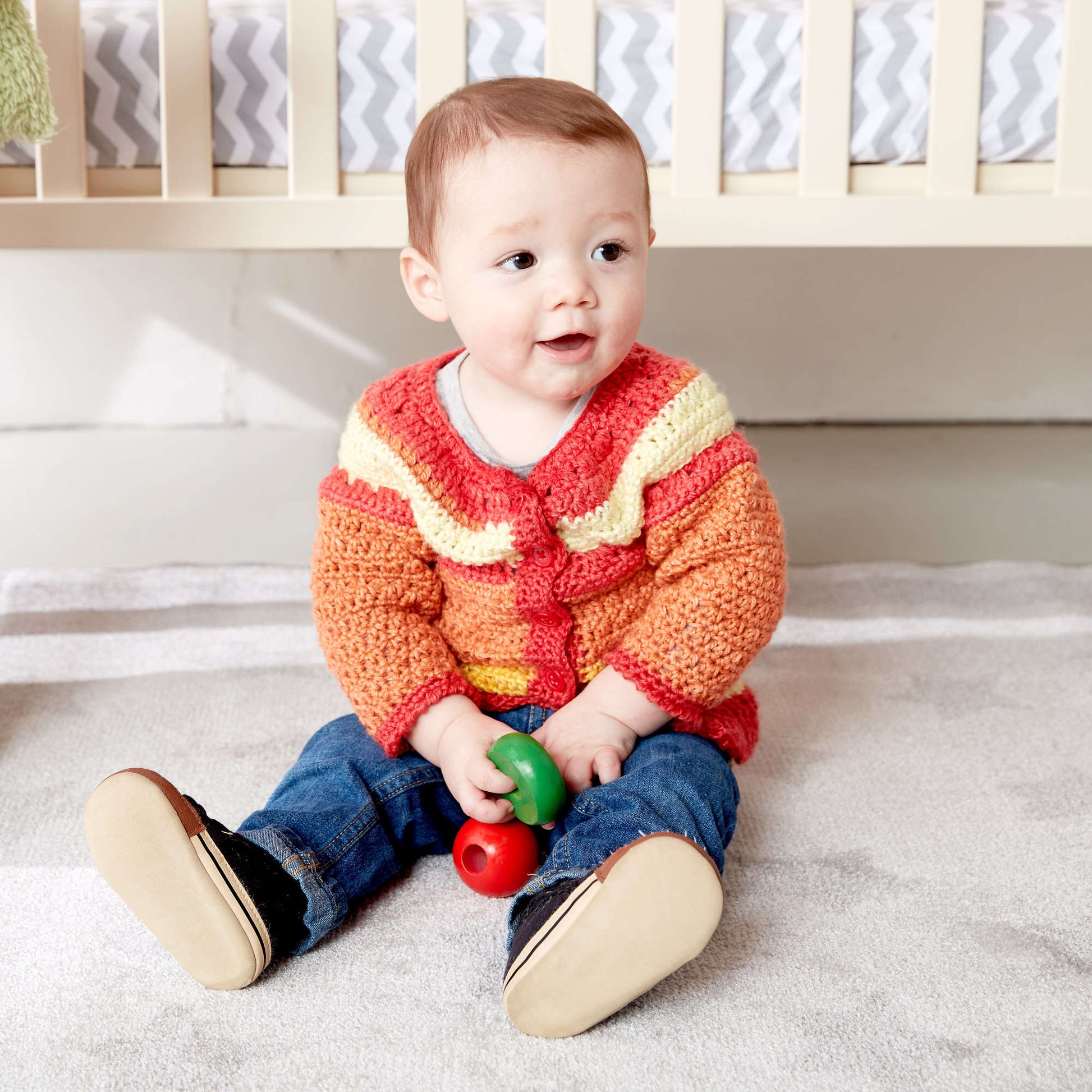 Free Bernat Crochet Baby Stripes Sweater Pattern