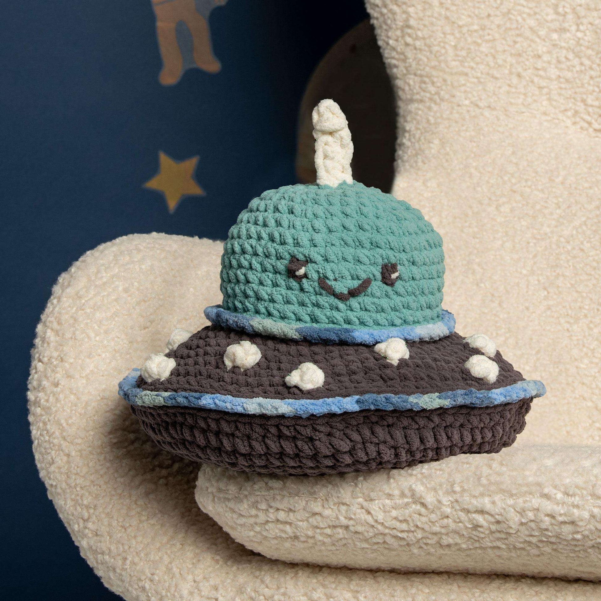 Bernat I Want To Believe Crochet Ufo Stuffie Crochet Toy made in Bernat Baby Blanket Sparkle yarn