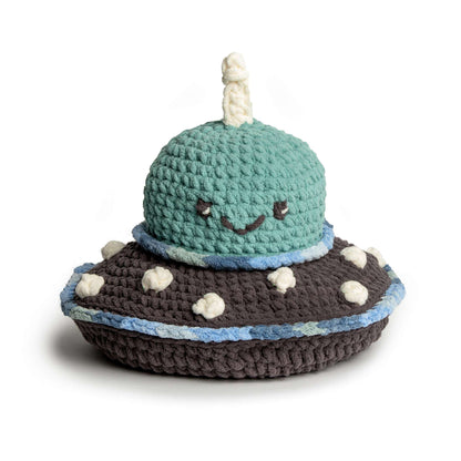 Bernat I Want to Believe Crochet Ufo Stuffie Crochet Toy made in Bernat Baby Blanket Sparkle yarn