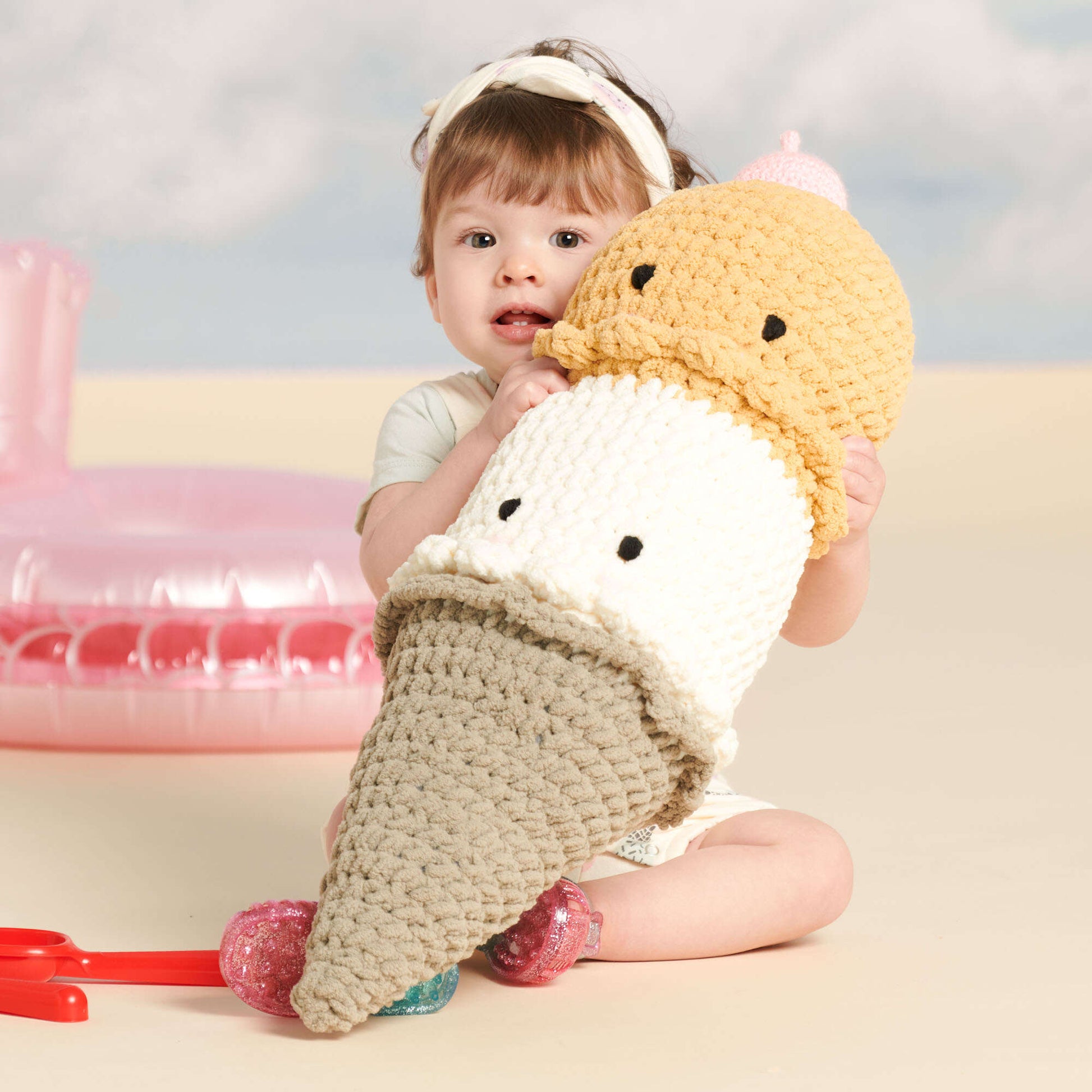 Bernat Crochet Ice Cream Cone Toy Crochet Toy made in Bernat Blanket O'Go yarn