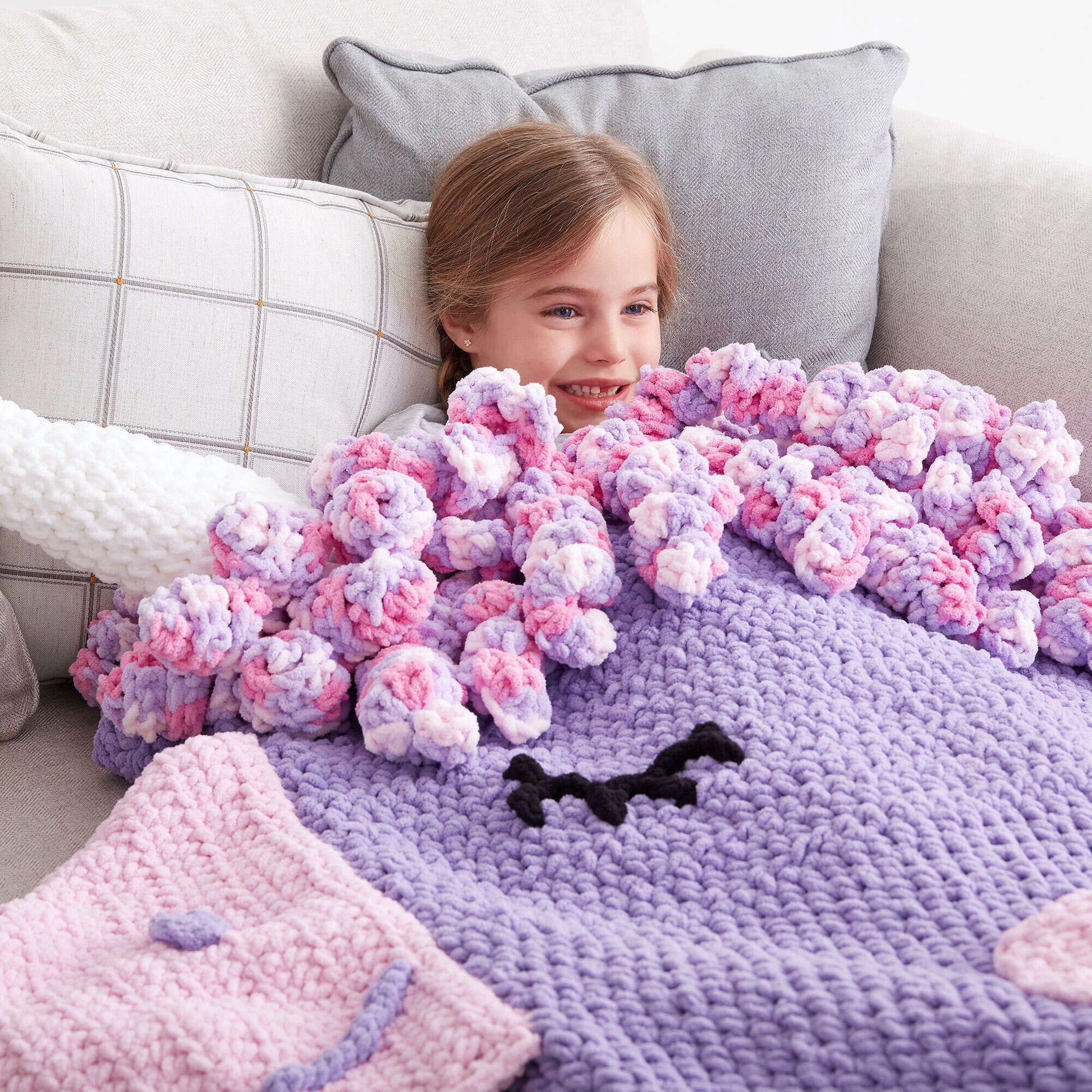 Bernat Crochet Unicorn Snuggle Sack Crochet Blanket made in Bernat Baby Blanket yarn