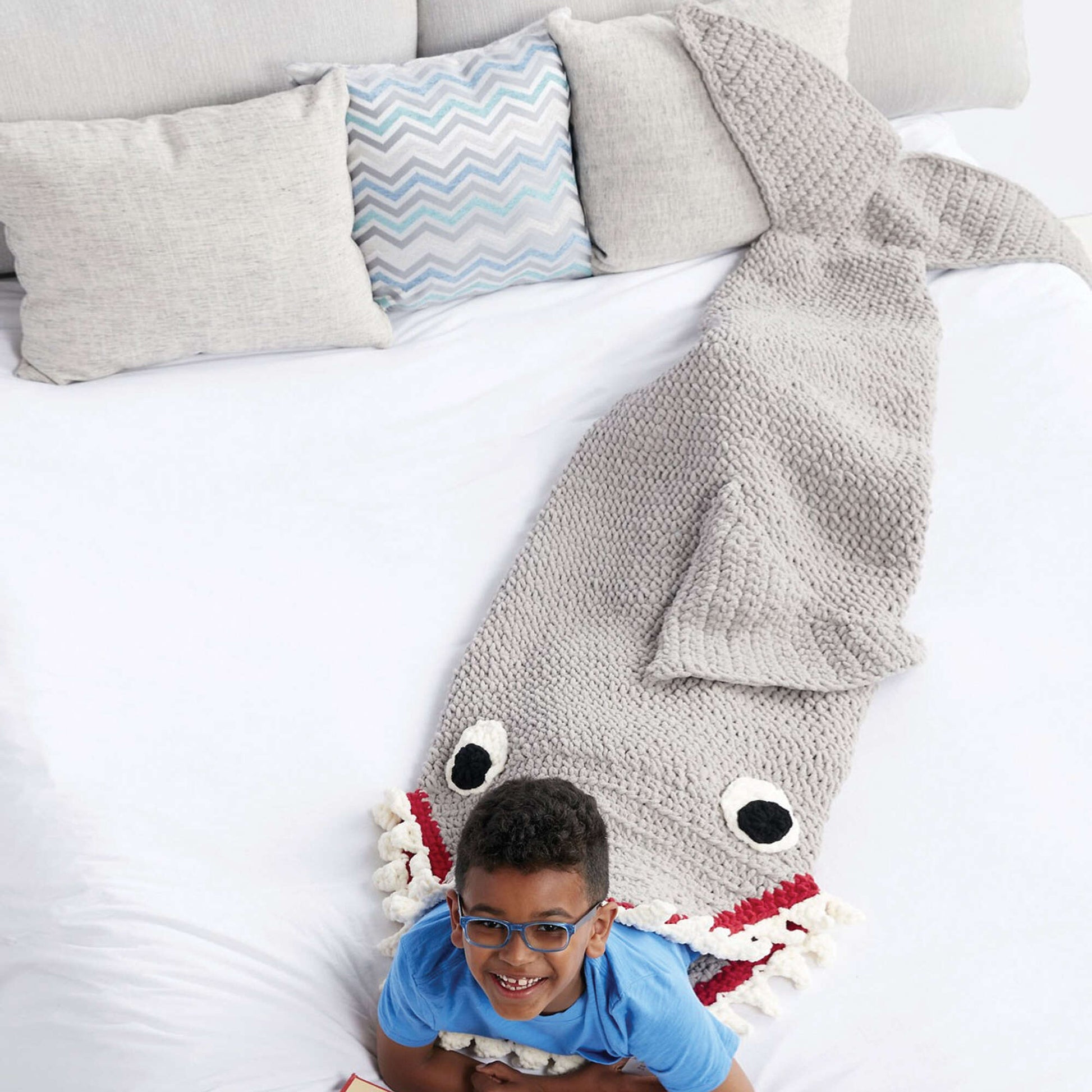Free Bernat Crochet Fin-tastic Shark Snuggle Sack Pattern