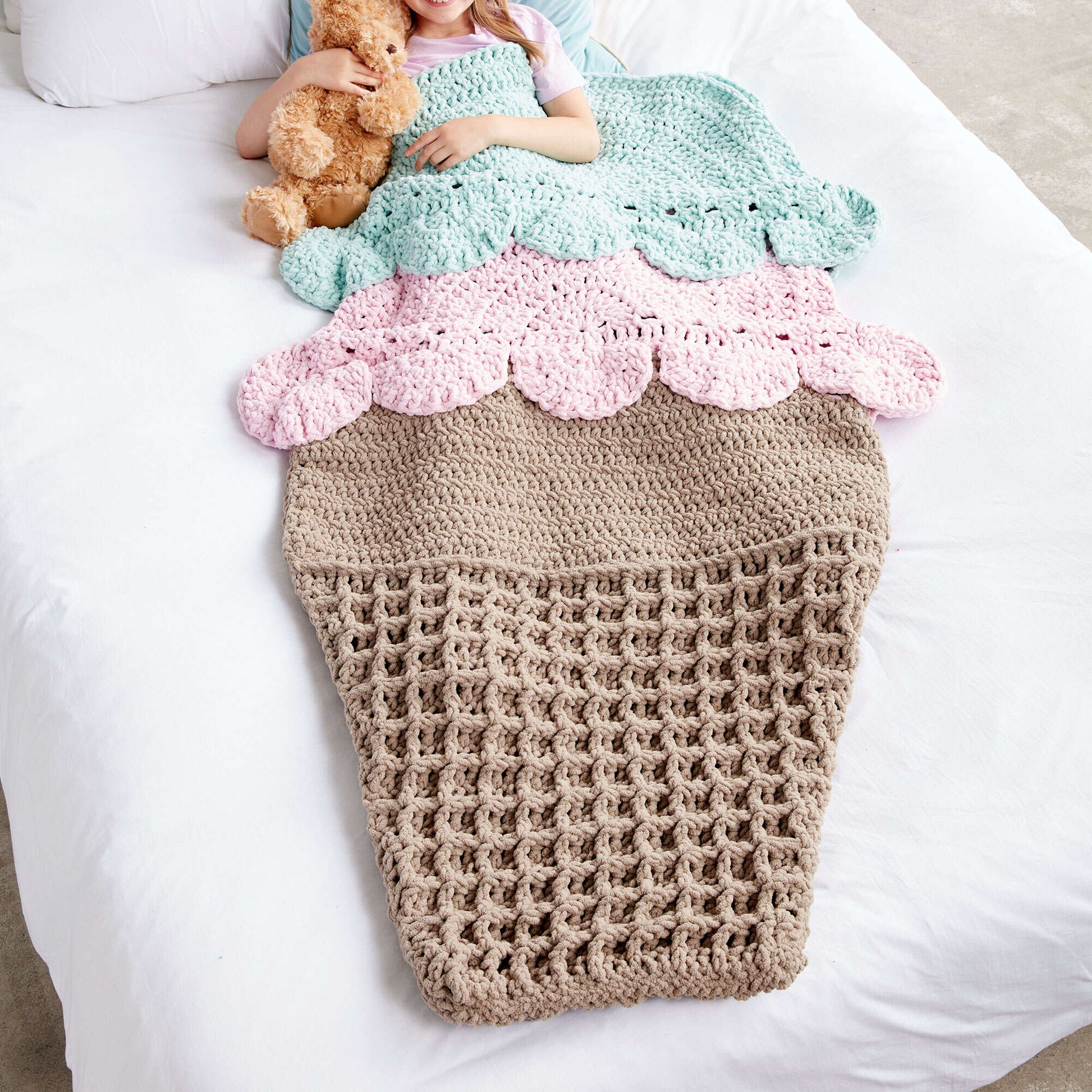 Bernat Double Scoop Crochet Snuggle Sack Crochet Blanket made in Bernat Baby Blanket yarn