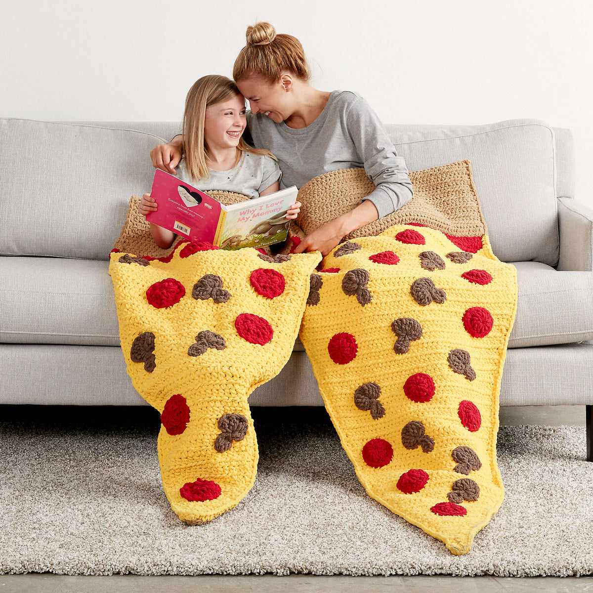 Crochet Pizza Party Snuggle Sack made in Bernat Blanket Yarn
