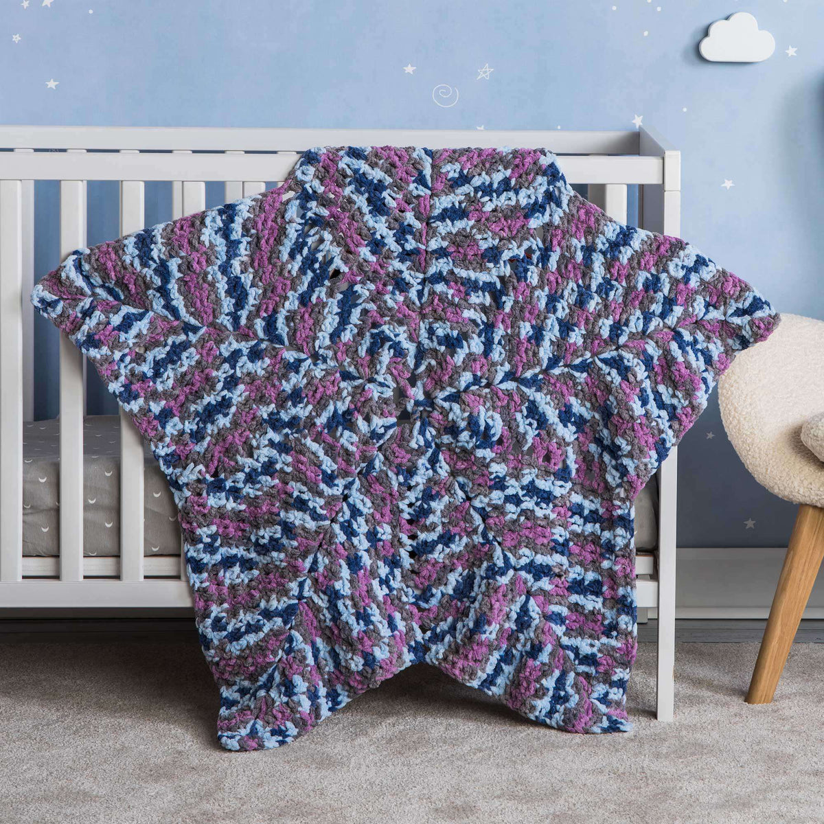 Crochet Blanket made in Bernat Baby Blanket Sparkle yarn