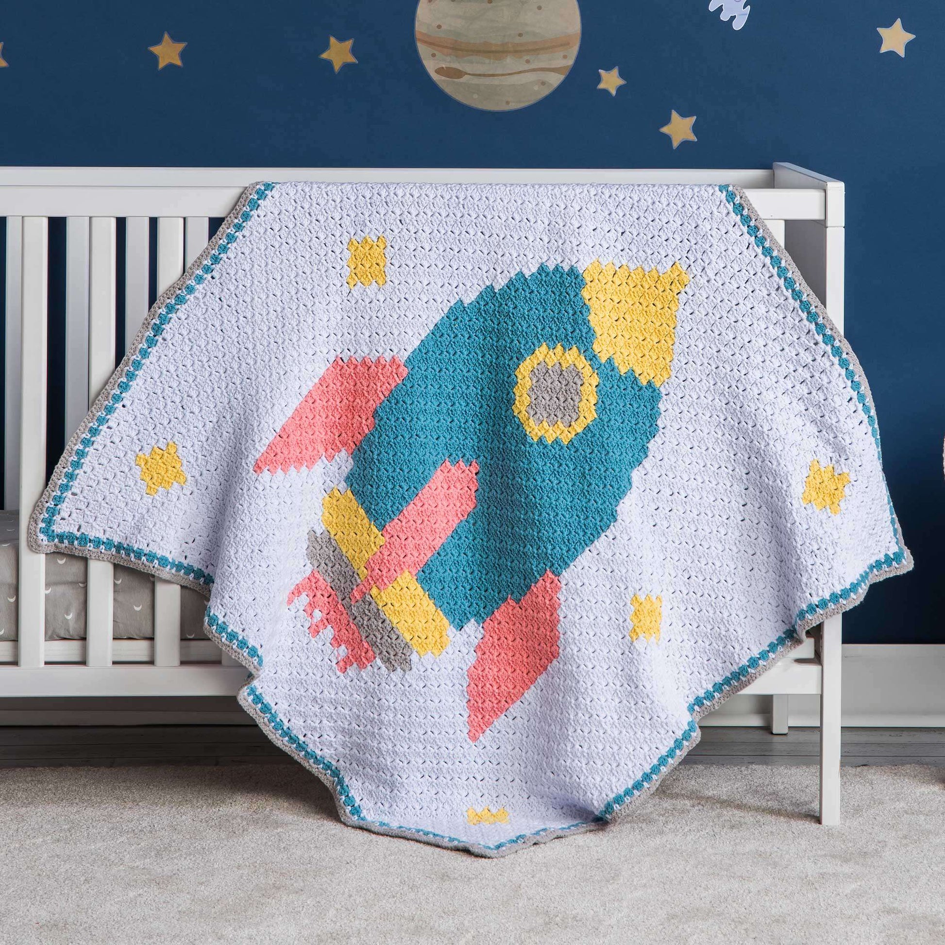 Free Bernat Rocketship Crochet Baby Blanket Pattern