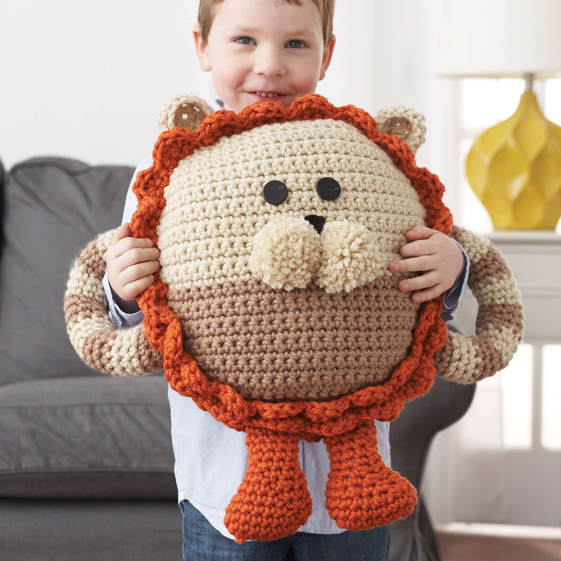 Free Bernat Crochet Huggable Lion Pillow Pattern