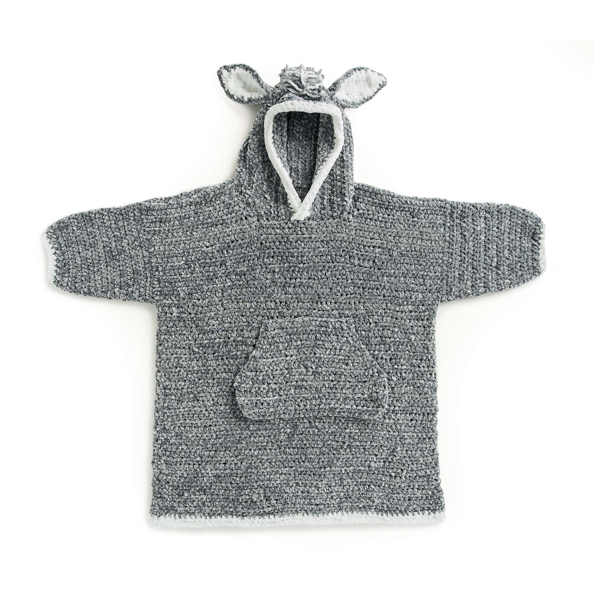 Free Bernat Funky Donkey Kids Crochet Blanket Hoodie Pattern