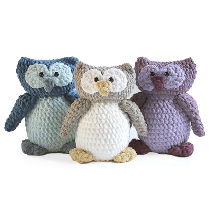 Bernat Ollie O'Go Owl Toy Trio Crochet Toy made in Bernat Blanket O'Go yarn