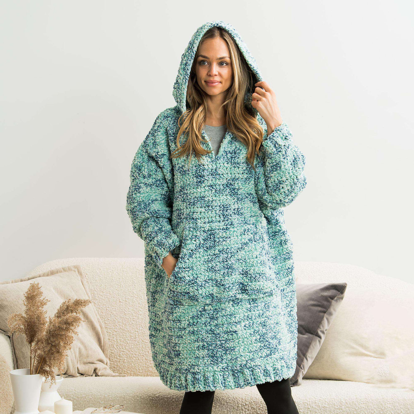 Bernat Lounge Around Crochet Blanket Hoodie Yarnspirations